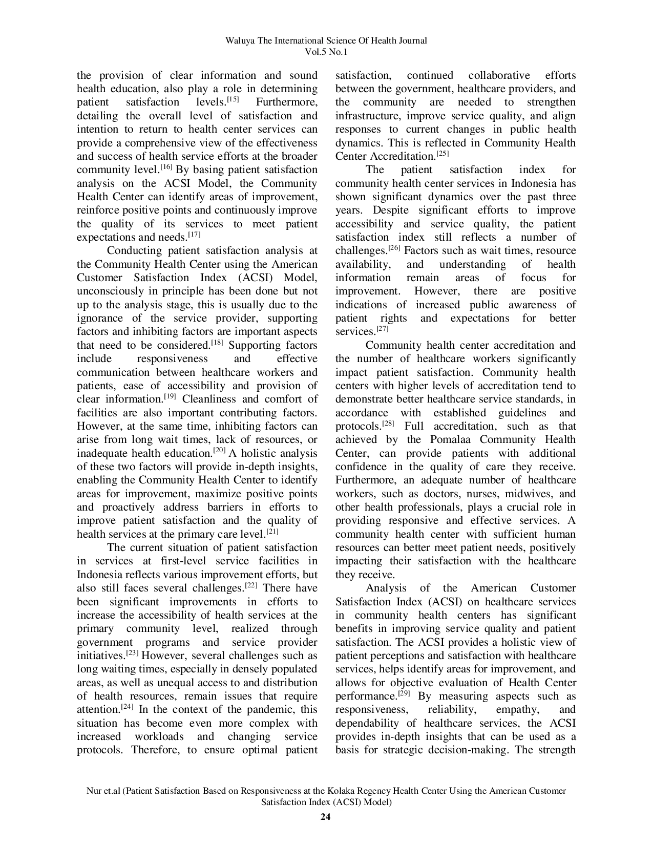 JURIS Patient Satisfaction Based on Responsiveness at the Kolaka Regency Health Center Using the American Customer Satisfaction Index ACSI Model