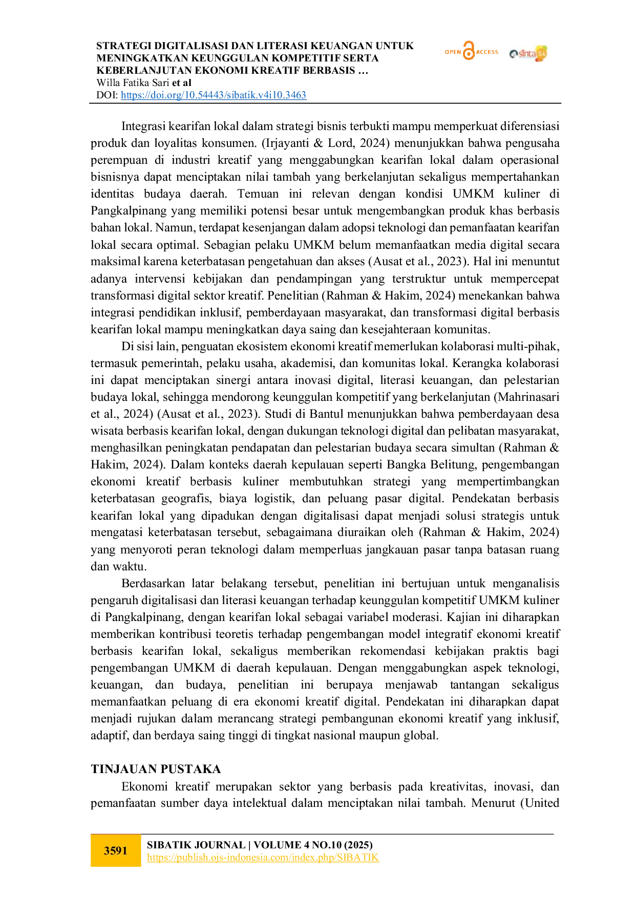 JURIS Strategi Digitalisasi Dan Literasi Keuangan Untuk Meningkatkan Keunggulan Kompetitif Serta Keberlanjutan Ekonomi Kreatif Berbasis Kearifan Lokal Di Kepulauan Bangka Belitung