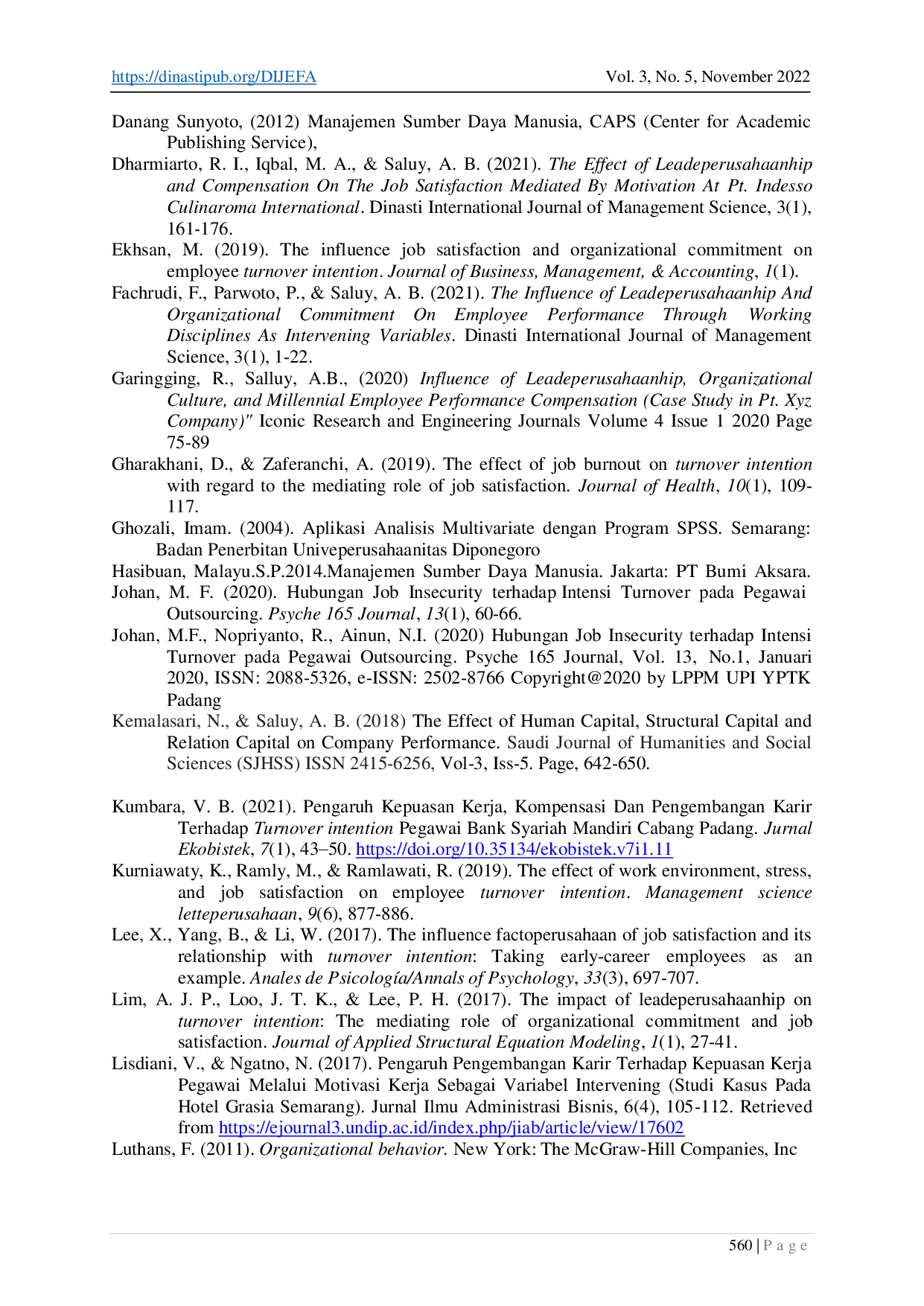 juris The Impact of Compensation and Career Development on Turnover Intention With Job Satisfaction as Intervening Variable at PT Wijaya Machinery Perkasa
