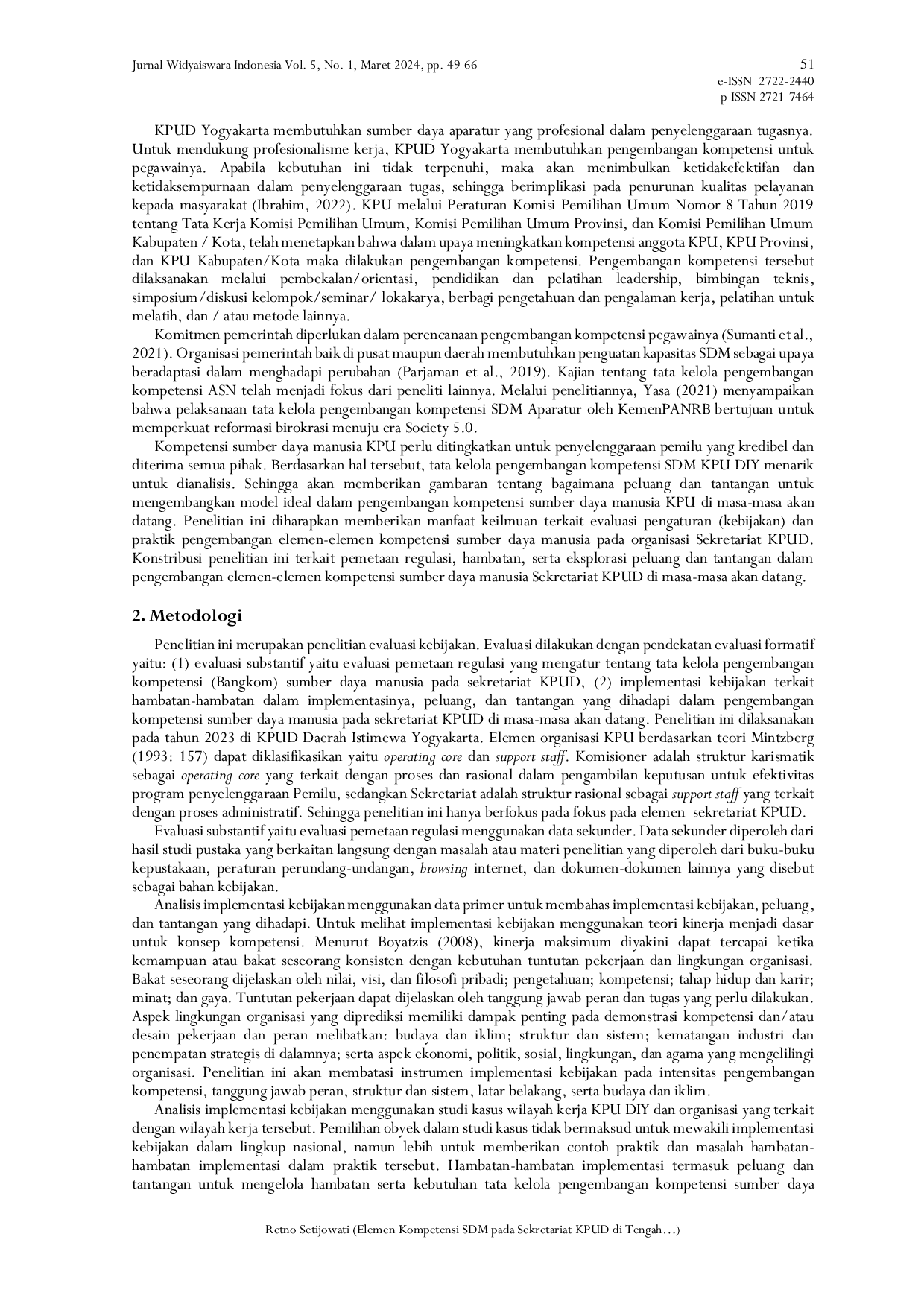 JURIS Elemen Kompetensi SDM pada Sekretariat KPUD di Tengah Dinamika Lingkungan Studi pada KPUD Yogyakarta