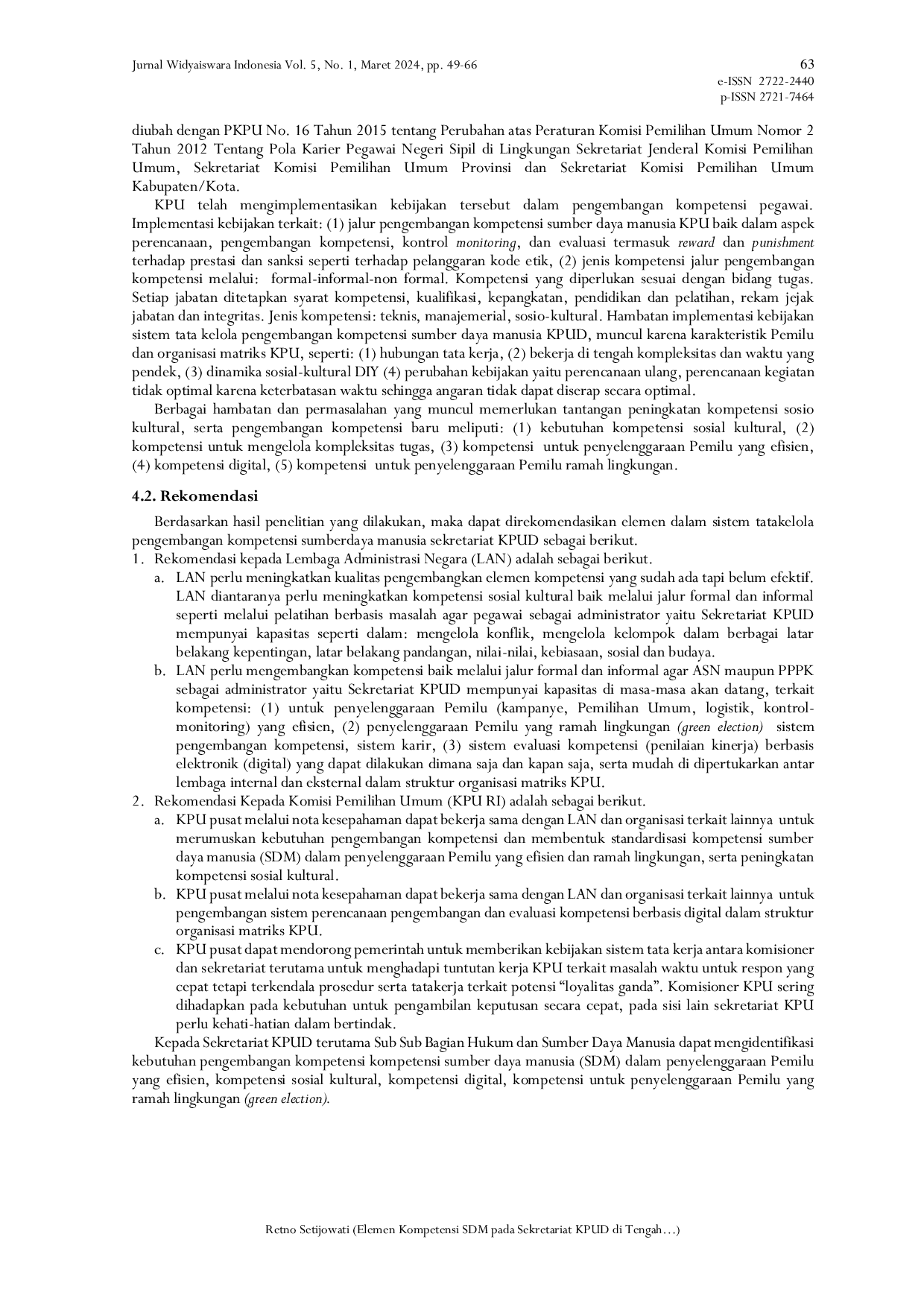 JURIS Elemen Kompetensi SDM pada Sekretariat KPUD di Tengah Dinamika Lingkungan Studi pada KPUD Yogyakarta