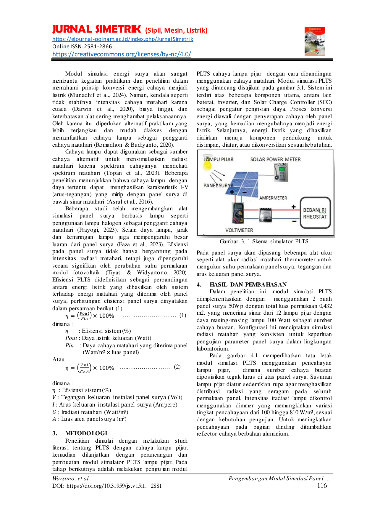 JURIS Pengembangan Modul Simulasi Panel Surya Berbasis Lampu Pijar Sebagai Alternatif Praktikum Energi Surya di Laboratorium