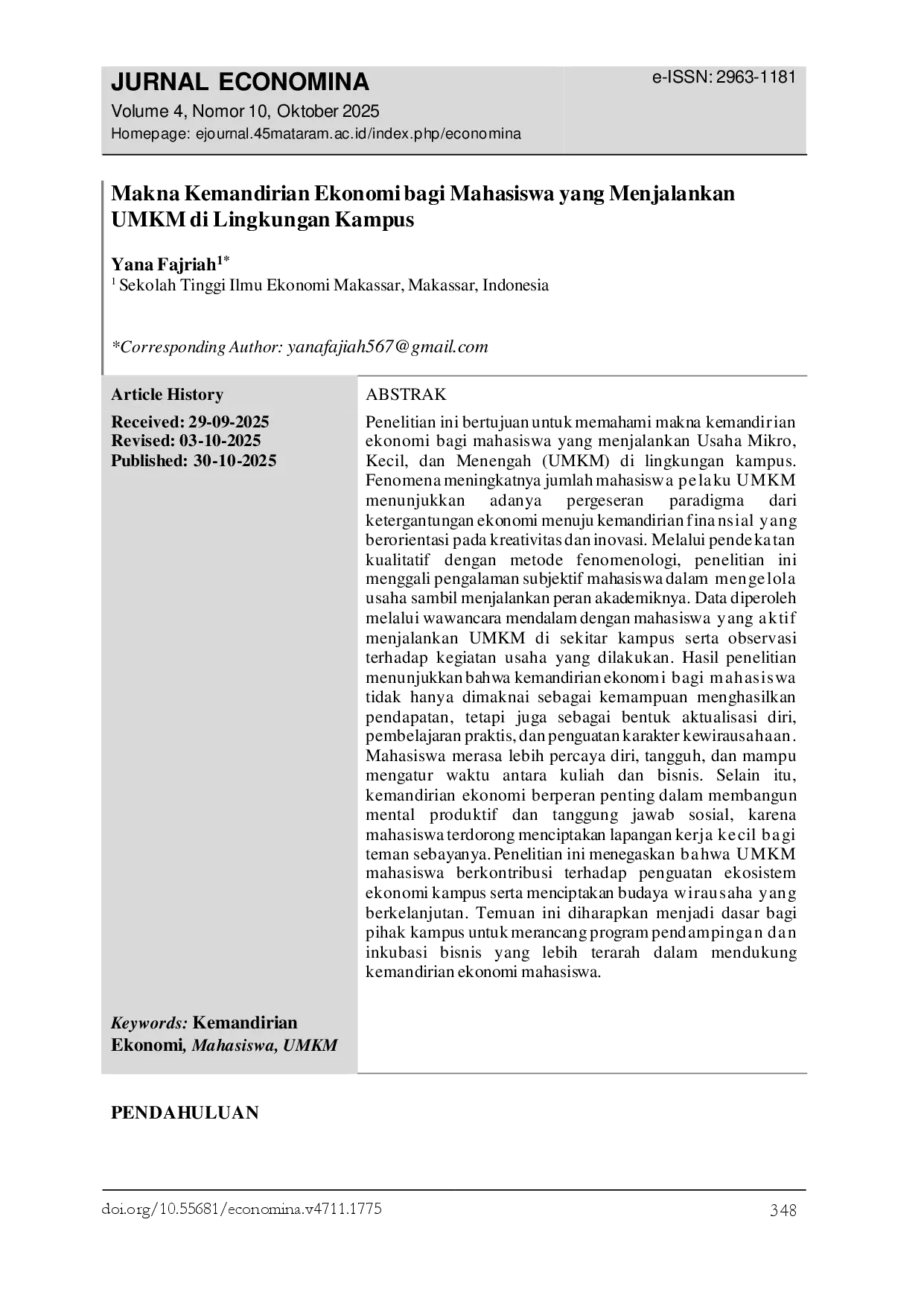 juris Makna Kemandirian Ekonomi bagi Mahasiswa yang Menjalankan UMKM di Lingkungan Kampus