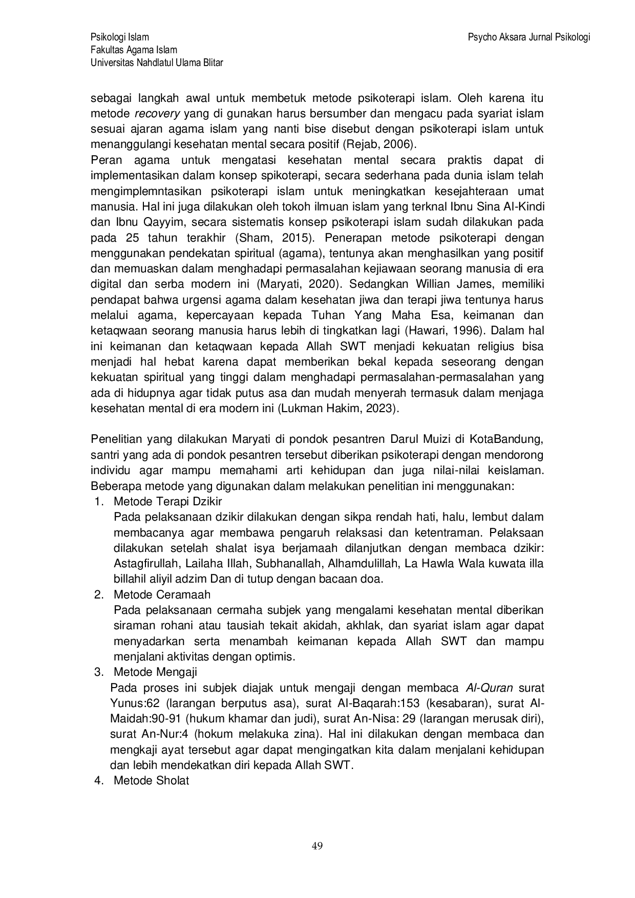 JURIS Haidarsyah Peran Islamic Psychotherapy Untuk Meningkatkan Kondisi Mental Health