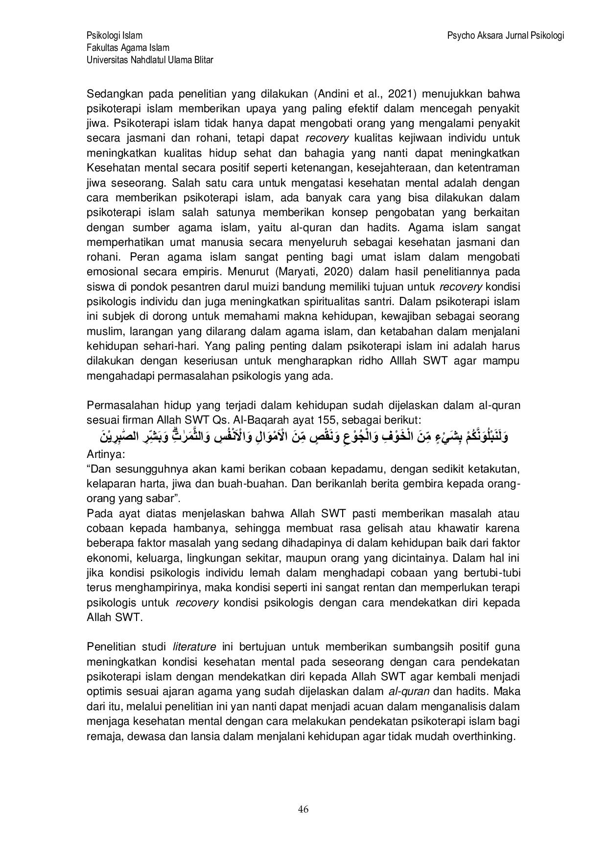 JURIS Haidarsyah Peran Islamic Psychotherapy Untuk Meningkatkan Kondisi Mental Health