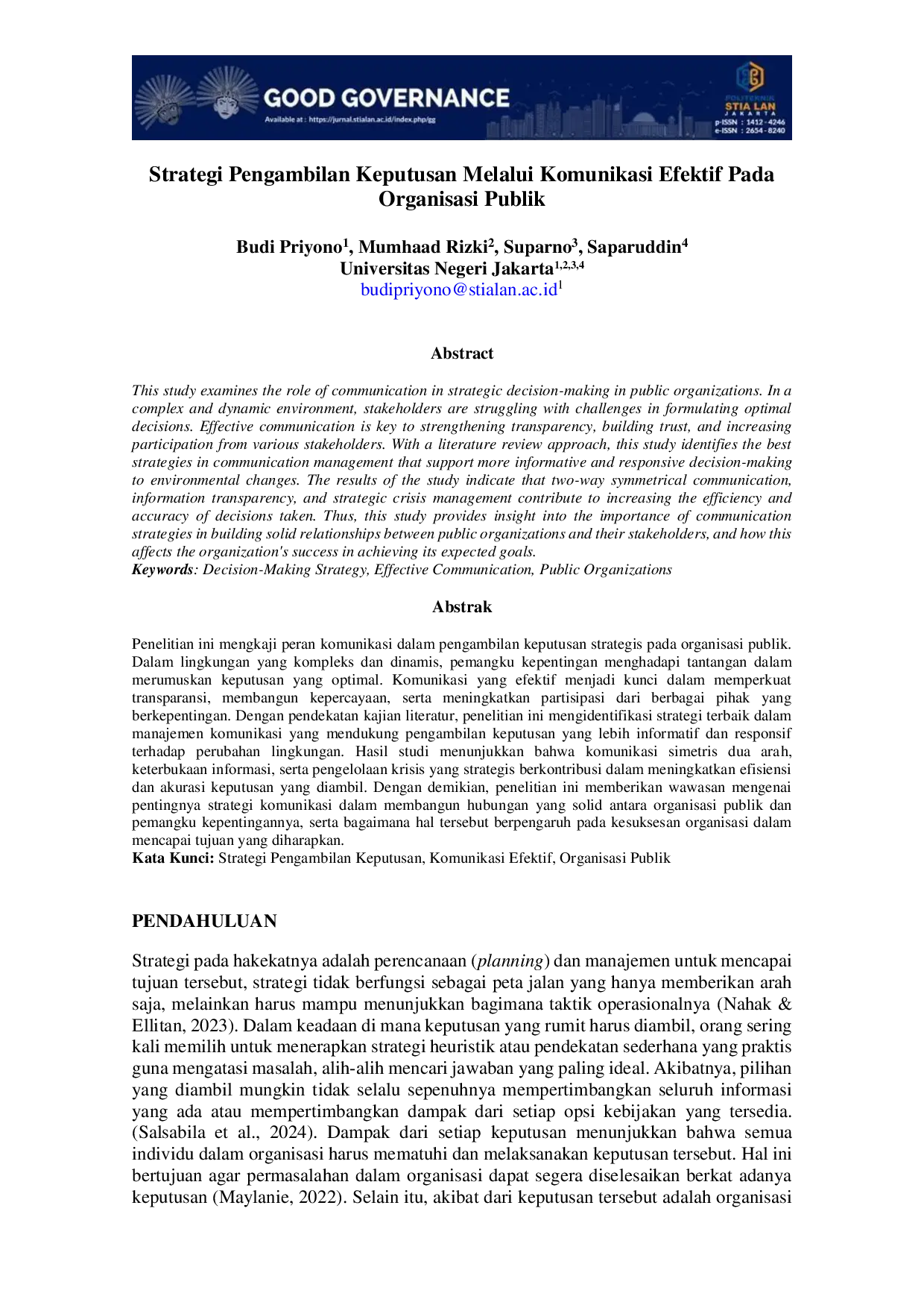 JURIS Strategi Pengambilan Keputusan Melalui Komunikasi Efektif Pada Organisasi Publik
