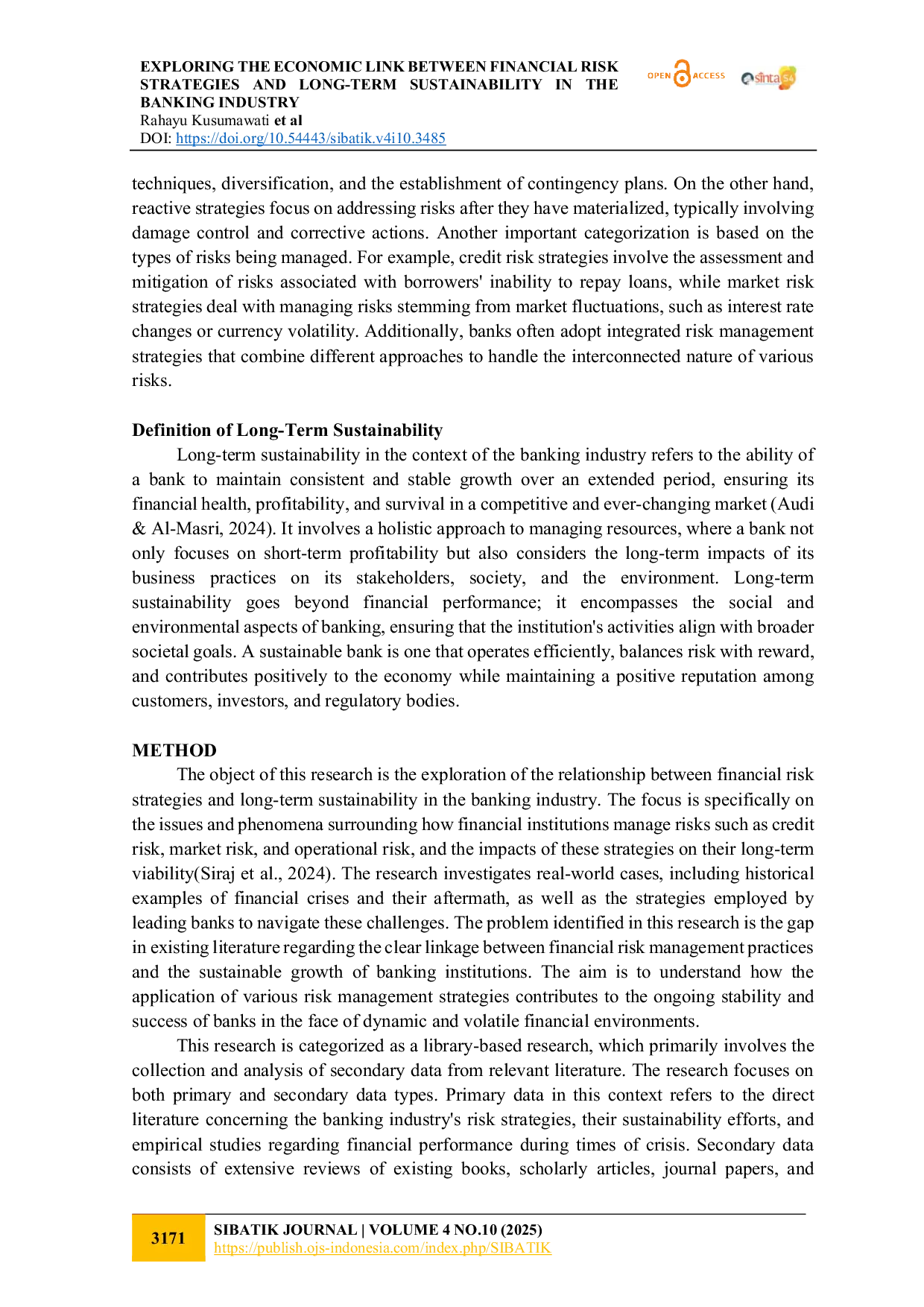 JURIS Exploring the Economic Link Between Financial Risk Strategies and Long Term Sustainability in the Banking Industry