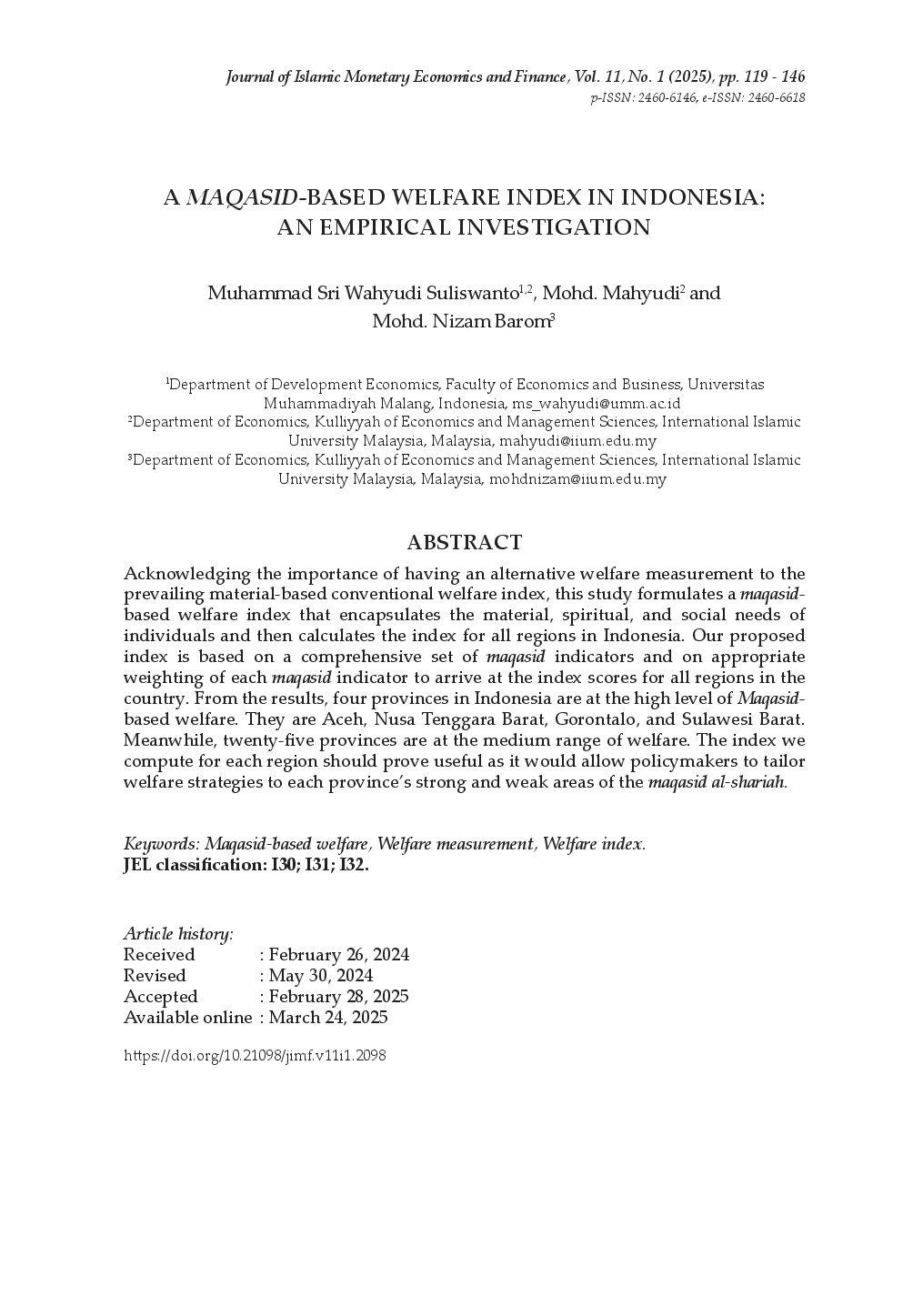 juris A Maqasid Based Welfare Index in Indonesia An Empirical Investigation