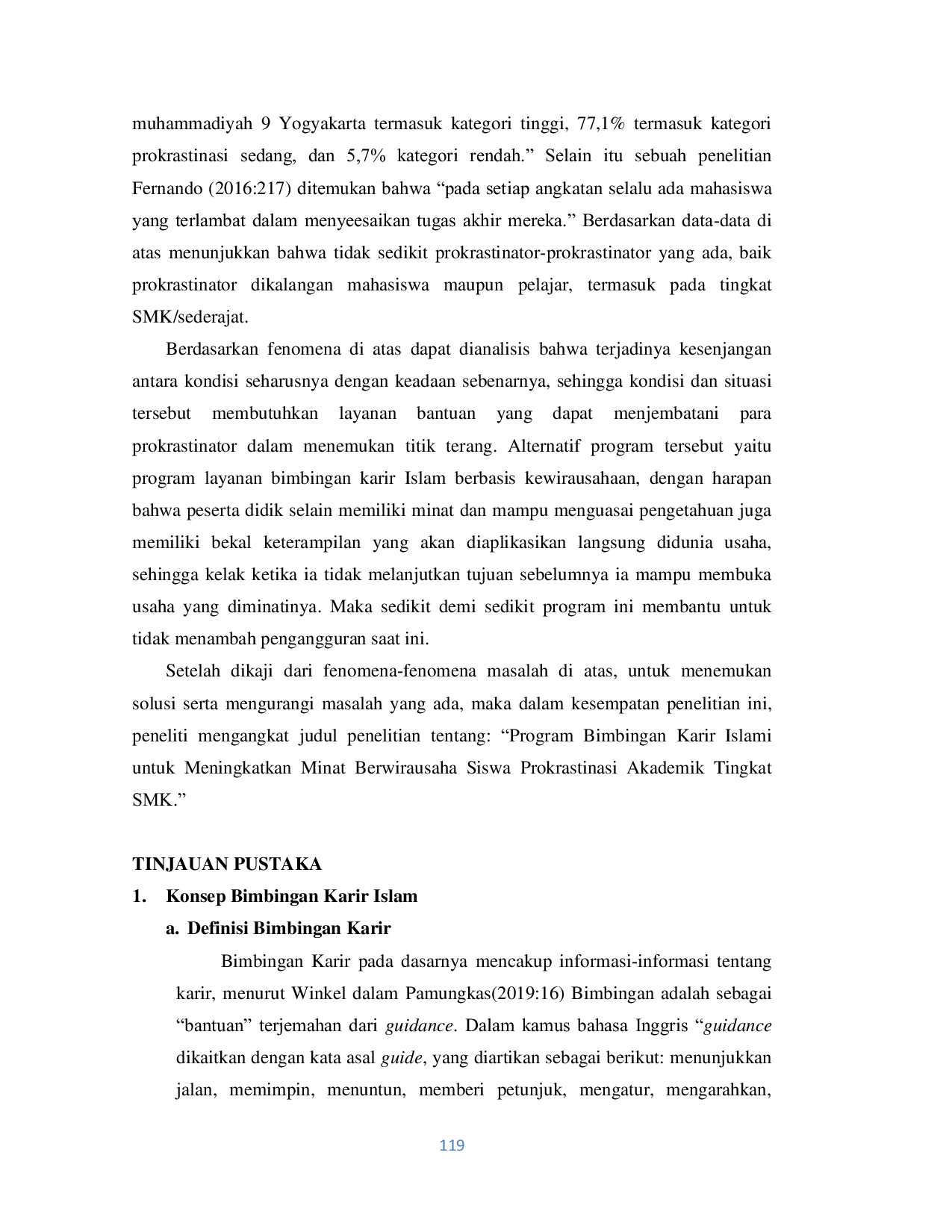 JURIS Program Bimbingan Karir Islami Untuk Meningkatkan Minat Berwirausaha Siswa Prokrastinasi Akademik Tingkat SMK