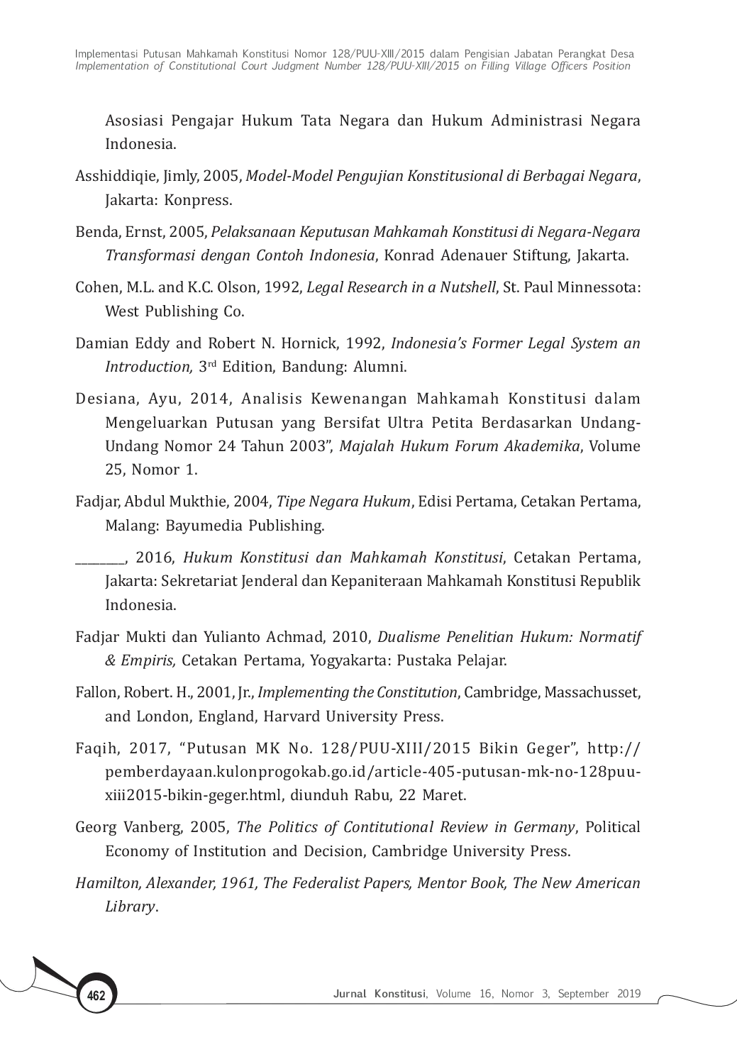 JURIS Implementasi Putusan Mahkamah Konstitusi Nomor 128 PUU XIII 2015 dalam Pengisian Jabatan Perangkat Desa