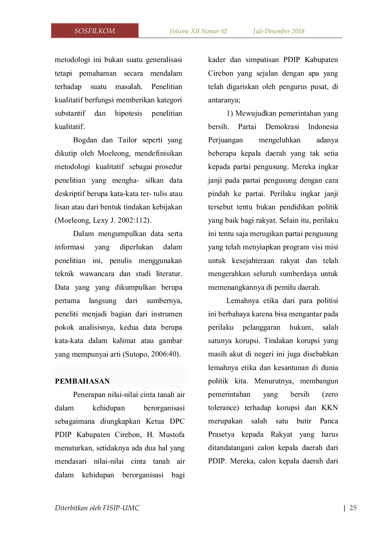 JURIS CINTA TANAH AIR DALAM PERSPEKTIF PARTAI POLITIK Studi Kualitatif Cinta Tanah Air dalam Pandangan Partai Politik PDIP Kabupaten Cirebon
