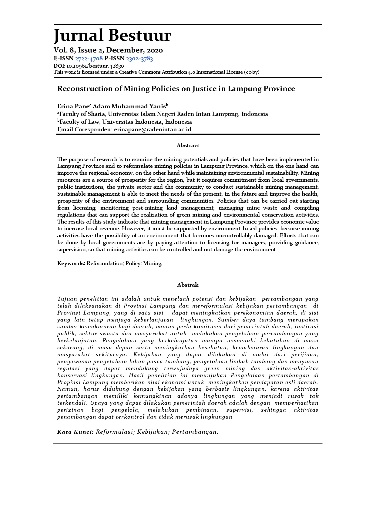 juris Reconstruction of Mining Policies on Justice in Lampung Province