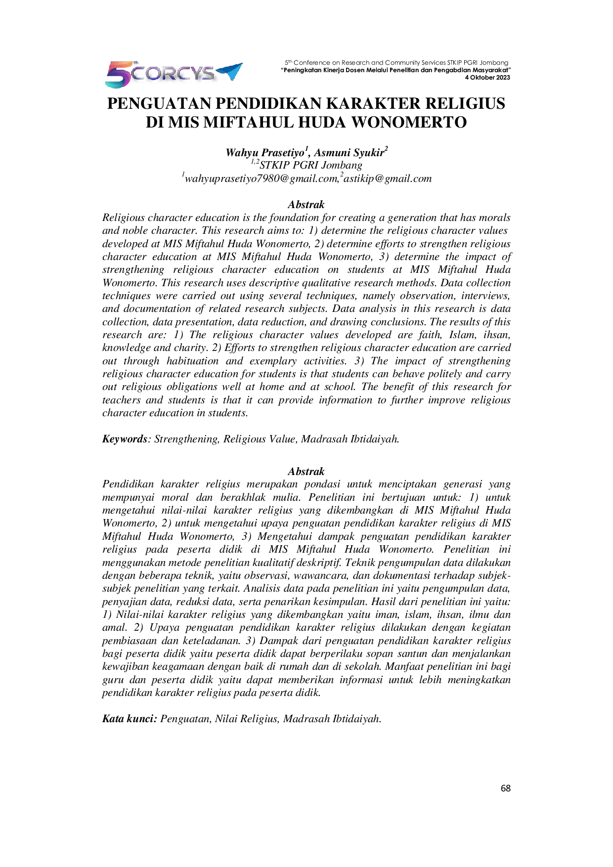 JURIS Penguatan Pendidikan Karakter Religius di MIS Miftahul Huda Wonomerto