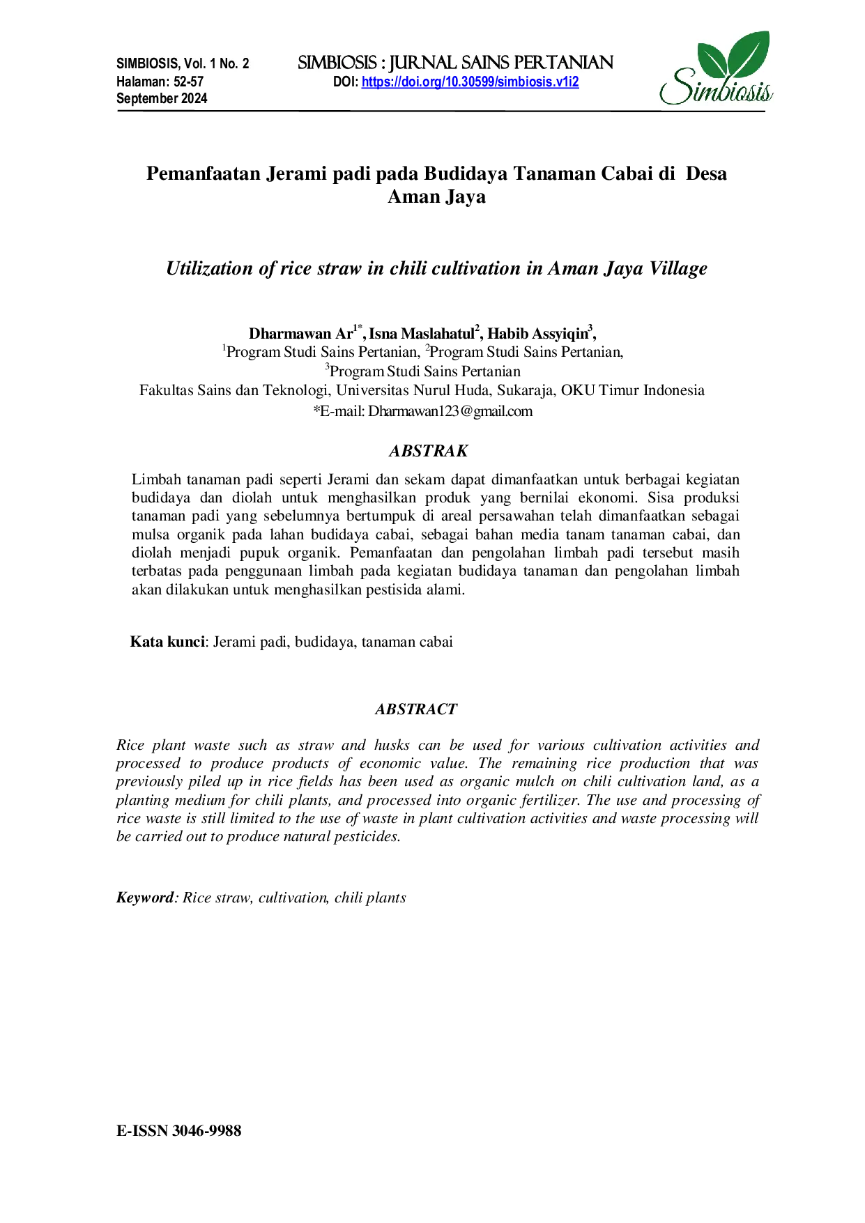 JURIS Pemanfaatan Jerami padi pada Budidaya Tanaman Cabai di Desa Aman Jaya