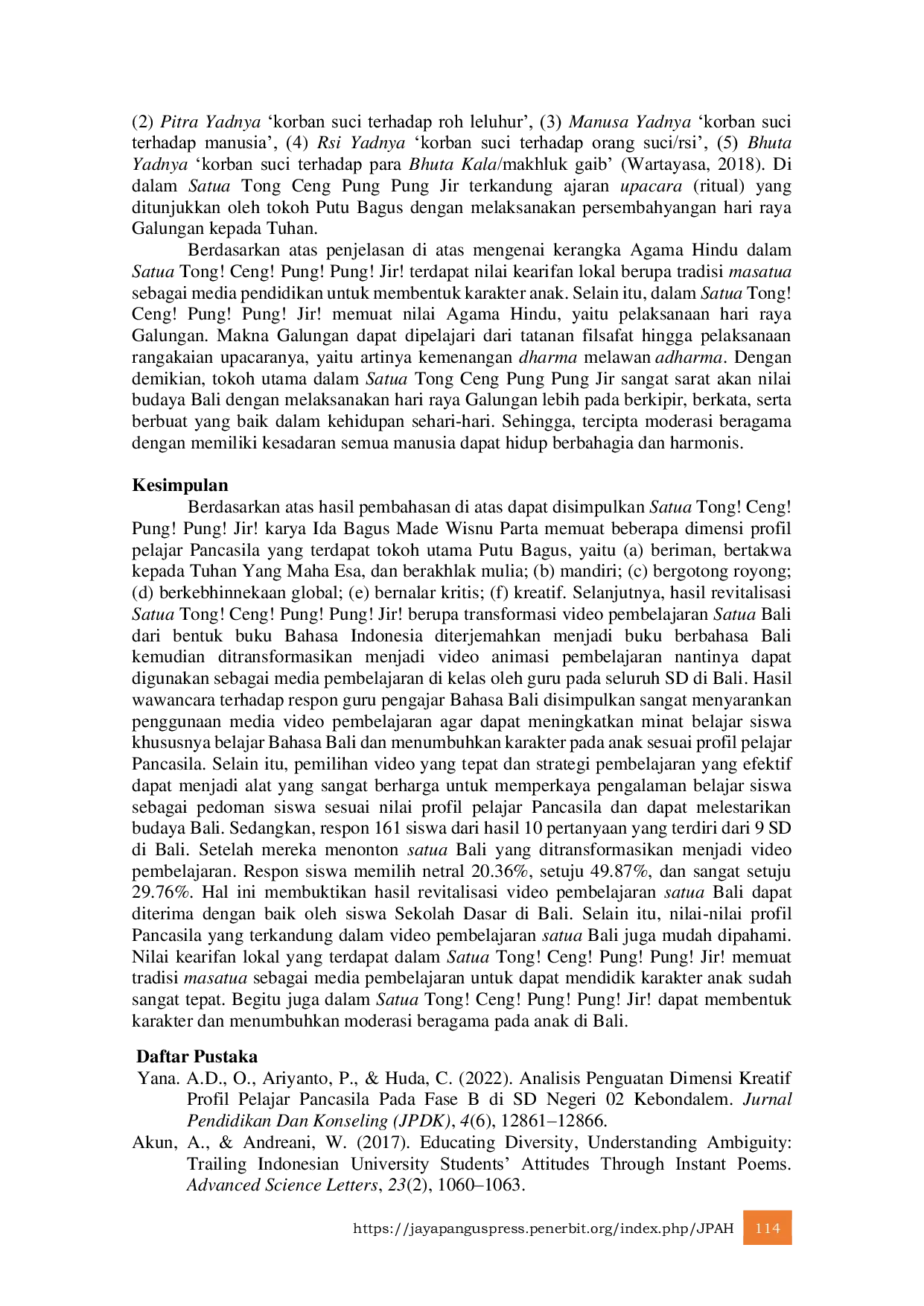 JURIS Implementasi Profil Pelajar Pancasila Dalam Satua Bali Membentuk Karakter dan Moderasi Beragama Pada Anak