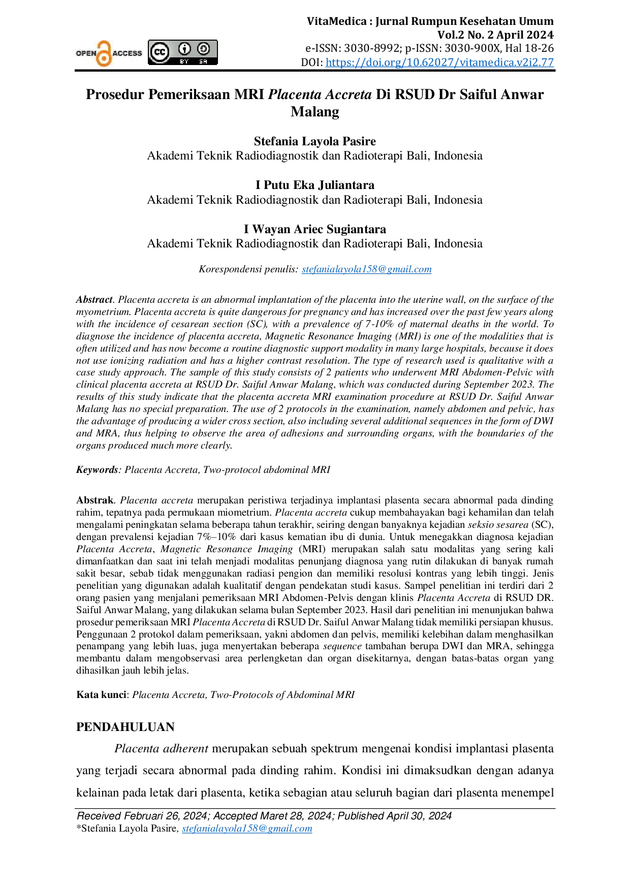 JURIS Prosedur Pemeriksaan MRI Placenta Accreta Di RSUD Dr Saiful Anwar Malang