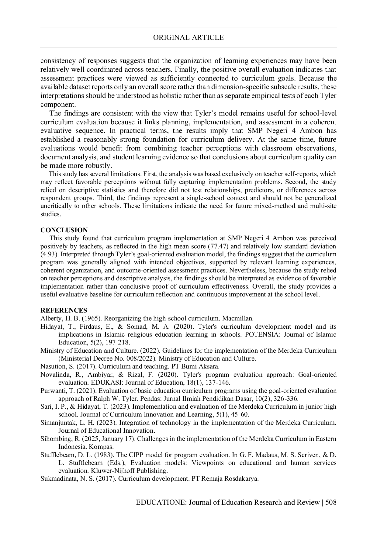 JURIS EVALUATING CURRICULUM PROGRAM SUCCESS USING TYLER S GOAL ORIENTED EVALUATION MODEL
