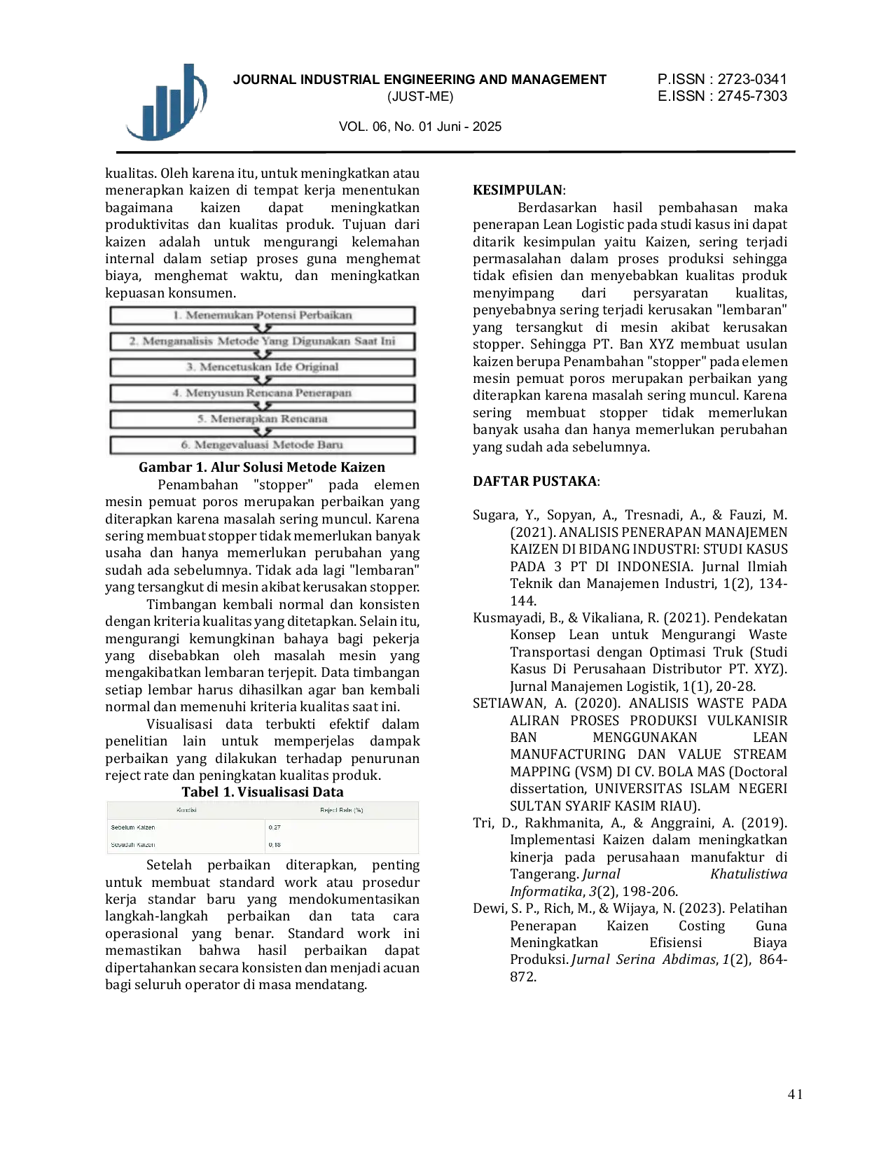 JURIS Analisis Penerapan Metode Kaizen Lean Logistic Studi Kasus PT Ban XYZ