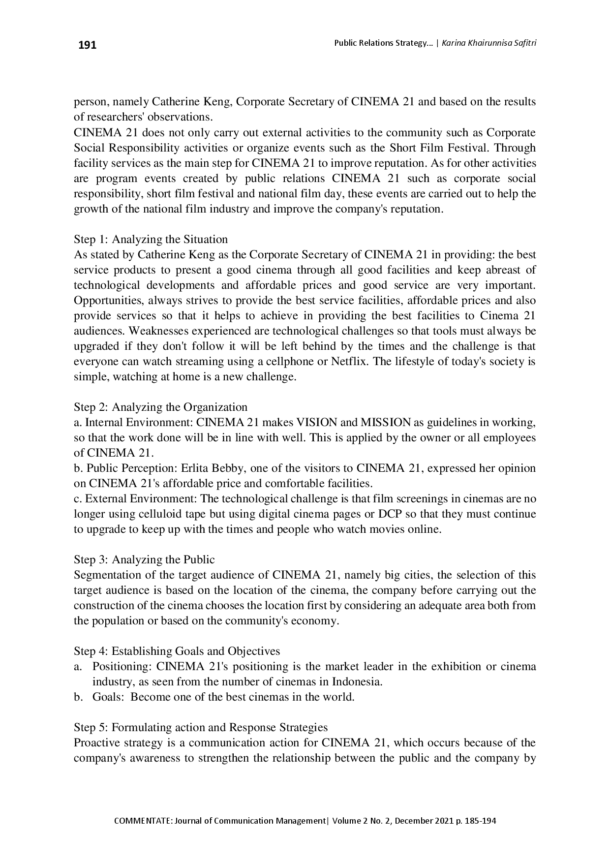 JURIS Public Relations Strategy in Improving Cinema Company Reputation Case Study Cinema21