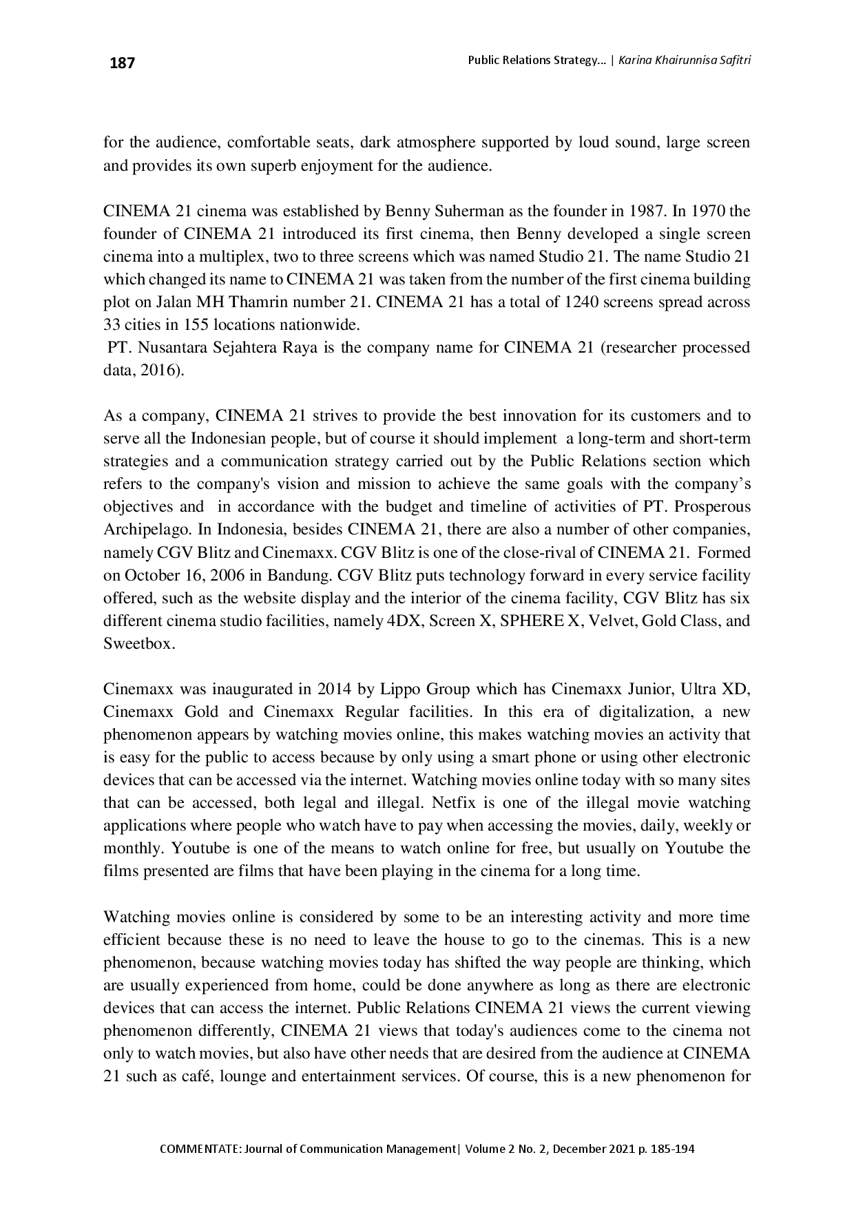 JURIS Public Relations Strategy in Improving Cinema Company Reputation Case Study Cinema21