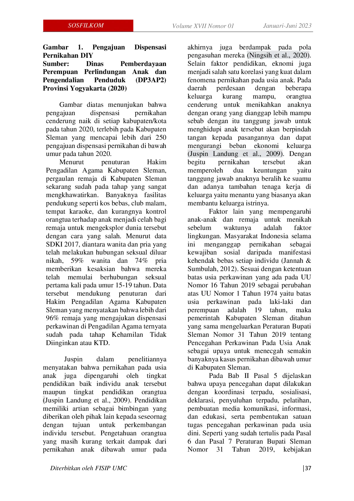 JURIS Implementasi Kebijakan Pencegahan Perkawinan pada Usia anak oleh dinas pemberdayaan perempuan perlindungan anak pengendalian penduduk and keluarga berencana kab sleman