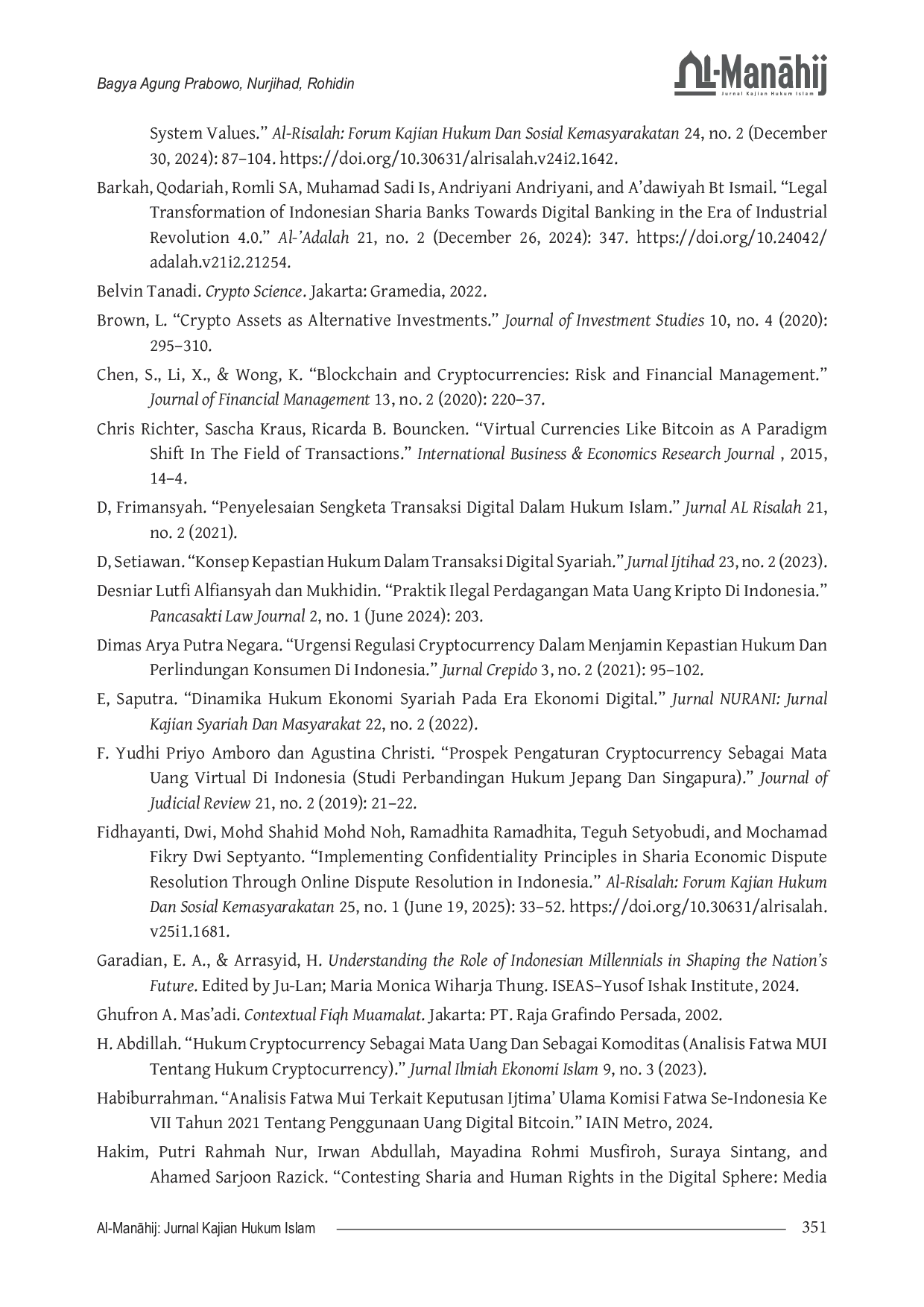 JURIS Analyzing the Legal Reasoning behind the Prohibition of Cryptocurrency Transactions in Indonesian Fatwa and Regulations
