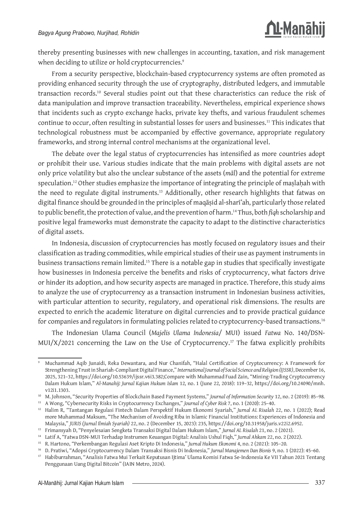JURIS Analyzing the Legal Reasoning behind the Prohibition of Cryptocurrency Transactions in Indonesian Fatwa and Regulations