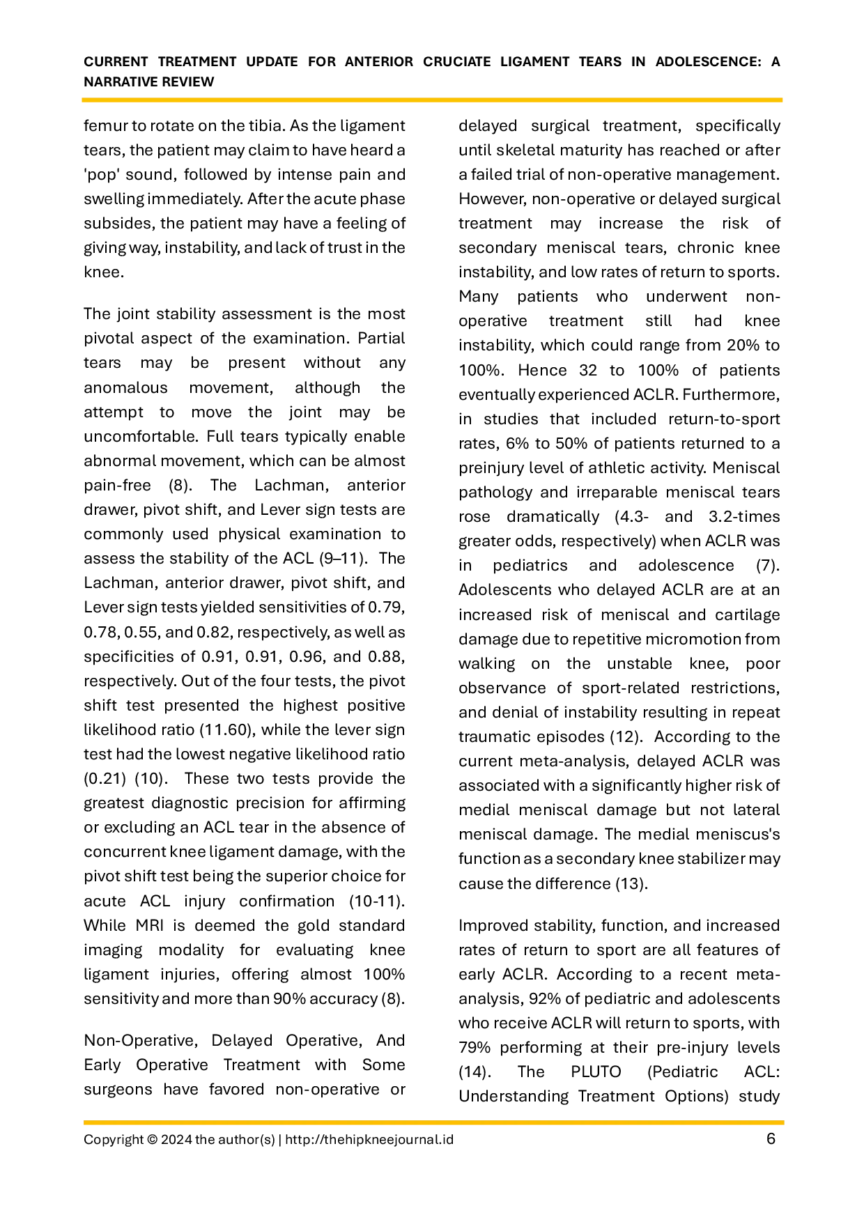 JURIS Current Treatment Update for Anterior Cruciate Ligament Tears in Adolescence A Narrative Review