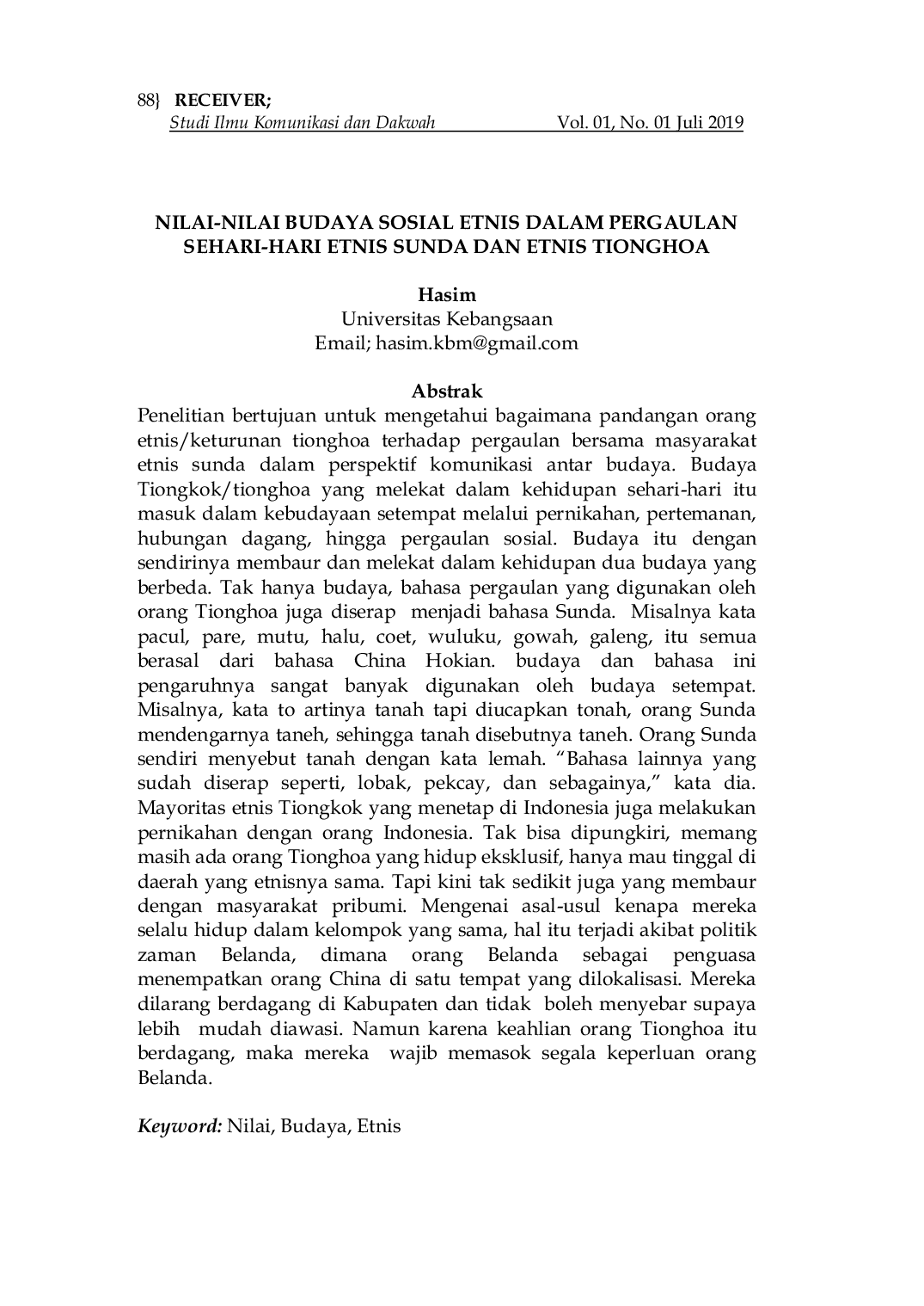 JURIS Nilai Nilai Budaya Sosial Etnis dalam Pergaulan Sehari hari Etnis Sunda dan Etnis Tionghoa