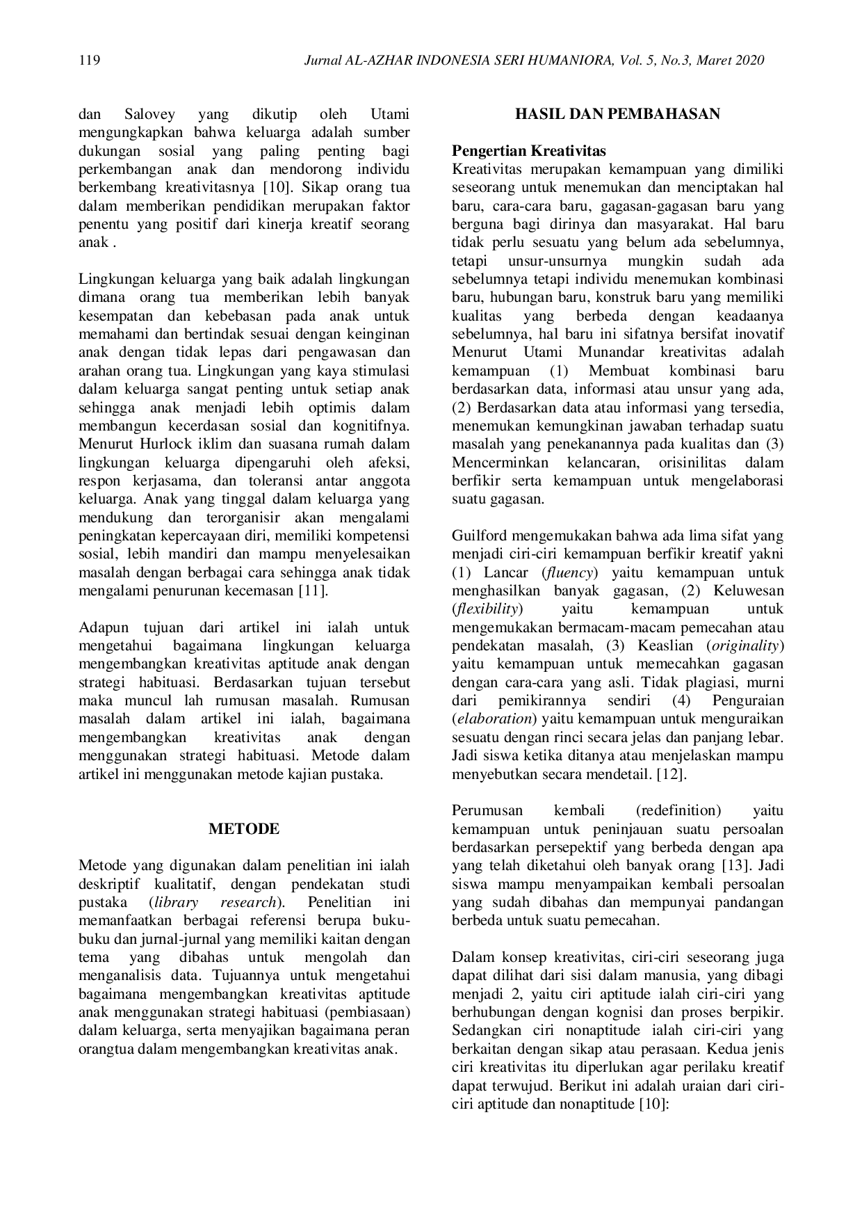 JURIS Mengembangkan Kreativitas Aptitude Anak dengan Strategi Habituasi dalam Keluarga