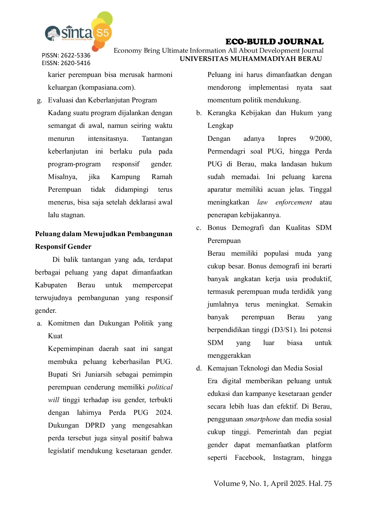 JURIS Keterlibatan Perempuan dan Kebijakan Daerah dalam Pembangunan Responsif Gender di Kabupaten Berau