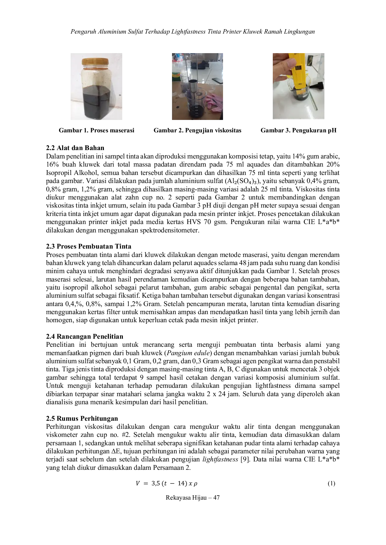 JURIS Pengaruh Aluminium Sulfat Terhadap Lightfastness Tinta Printer Kluwek Ramah Lingkungan