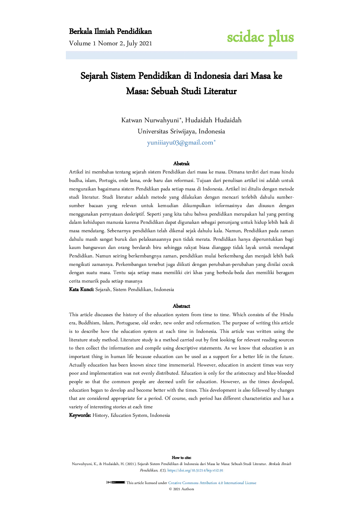 JURIS Sejarah Sistem Pendidikan Di Indonesia Dari Masa Ke Masa Sebuah Studi Literatur