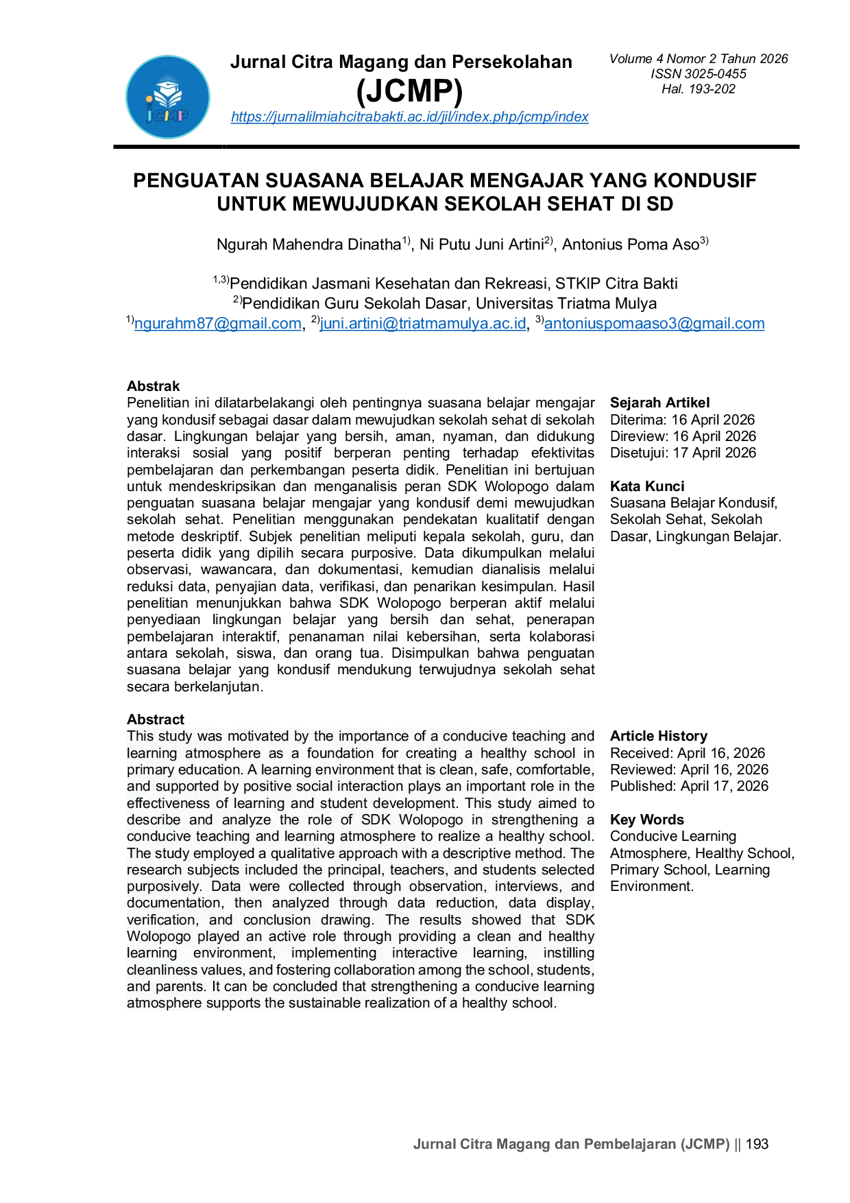 JURIS Penguatan Suasana Belajar Mengajar yang Kondusif untuk Mewujudkan Sekolah Sehat di SD