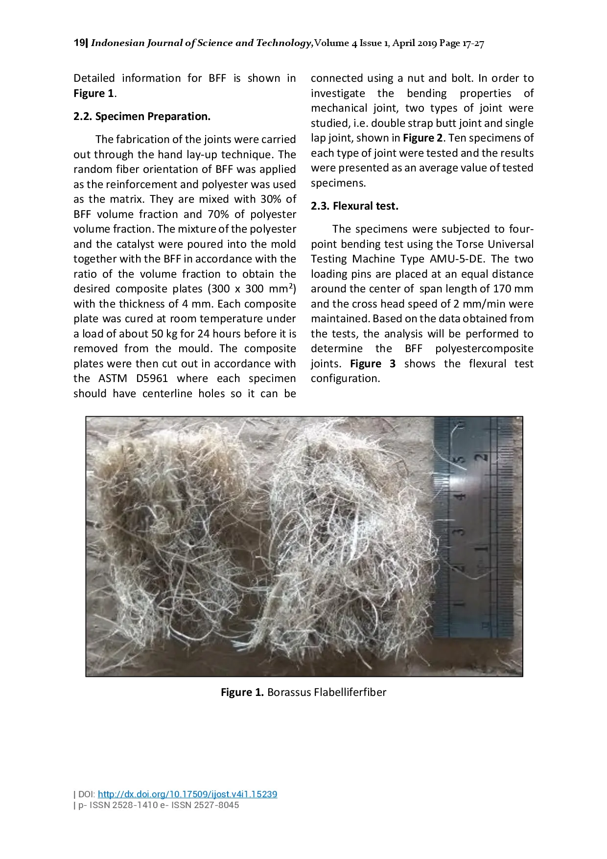 juris Experimental Investigation on Mechanical Joint of Lontar Borassus Flabellifer Fiber Reinforced Polyester Composites under Static Flexural Test