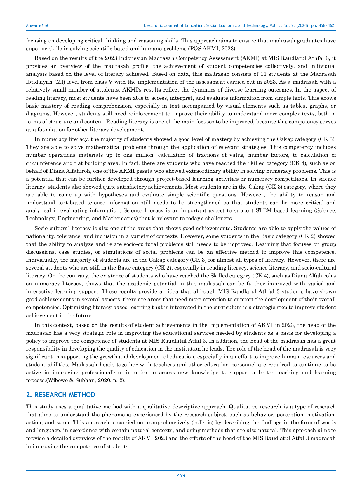 JURIS Efforts of the Head of Madrasah MIS Raudlatul Atfal 3 in Improving Student Reading Literacy Based on AKMI Results in 2023