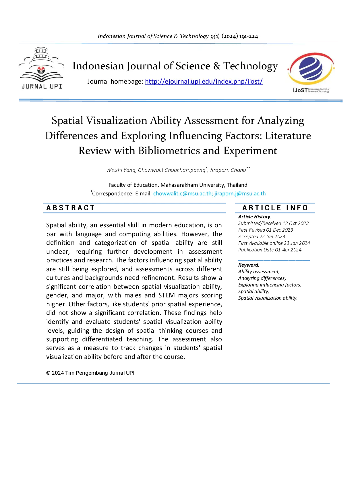 juris Spatial Visualization Ability Assessment for Analyzing Differences and Exploring Influencing Factors Literature Review with Bibliometrics and Experiment