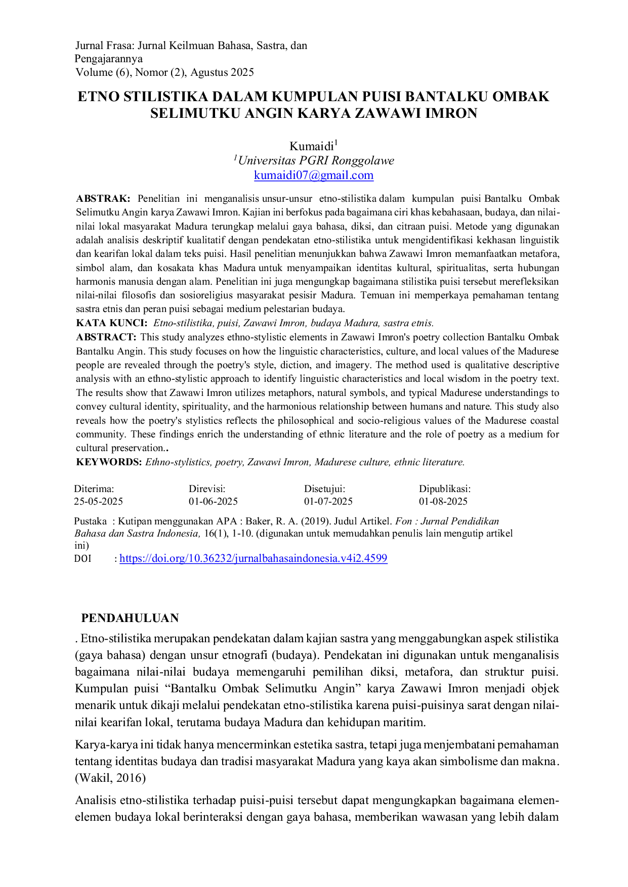 JURIS Etno Stilistika Dalam Kumpulan Puisi Bantalku Ombak Selimutku Angin Karya Zawawi Imron