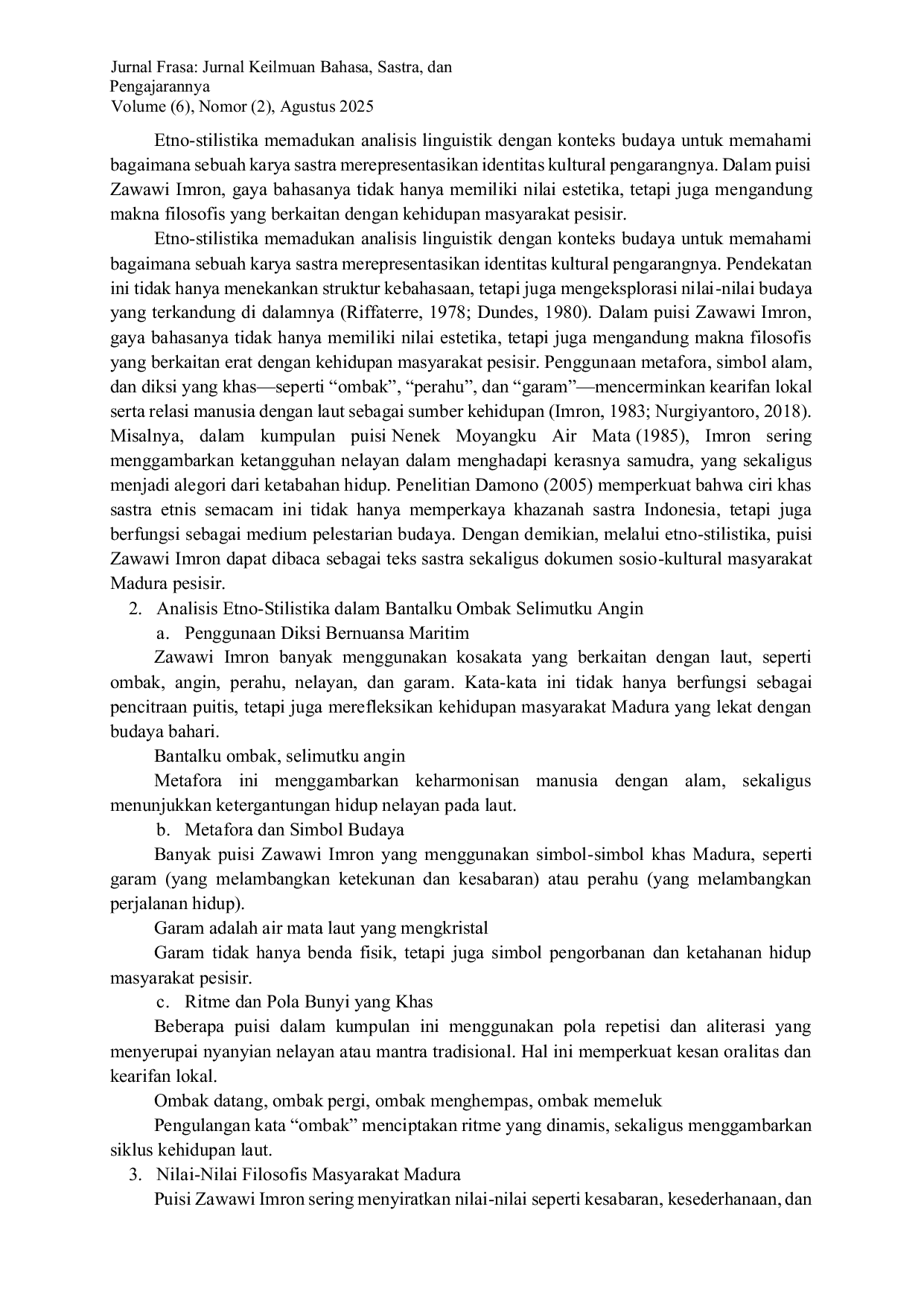 JURIS Etno Stilistika Dalam Kumpulan Puisi Bantalku Ombak Selimutku Angin Karya Zawawi Imron
