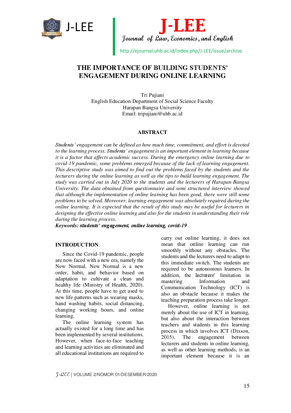 juris The Importance of Building Students Engagement During Online Learning