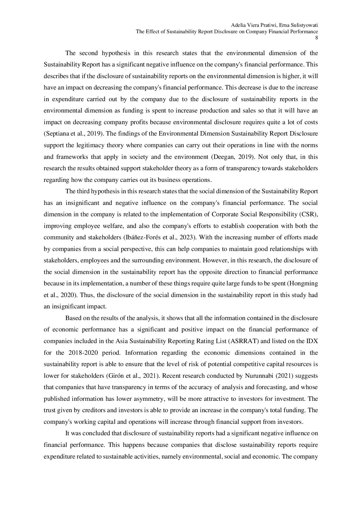 JURIS The Effect of Sustainability Report Disclosure on Company Financial Performance