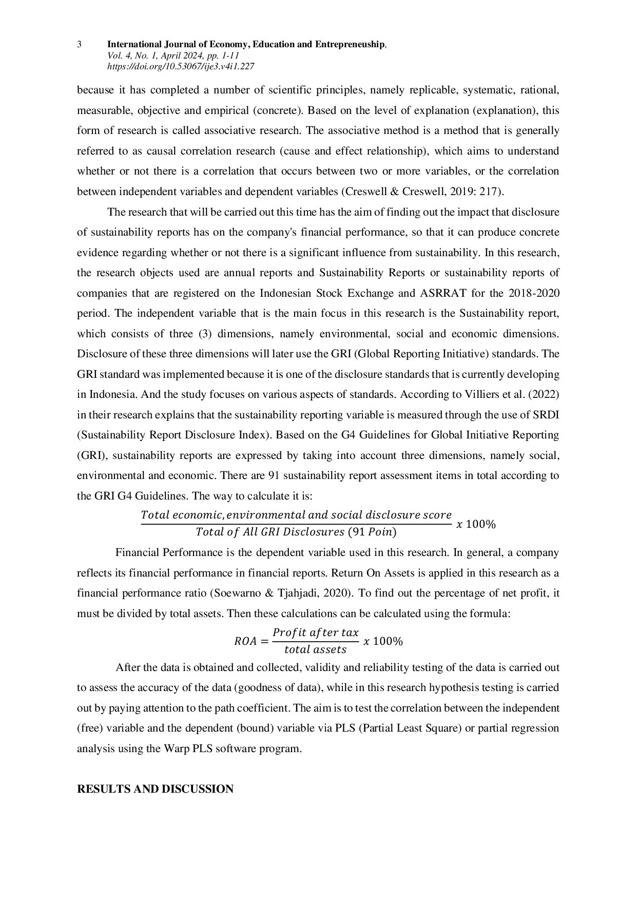 JURIS The Effect of Sustainability Report Disclosure on Company Financial Performance