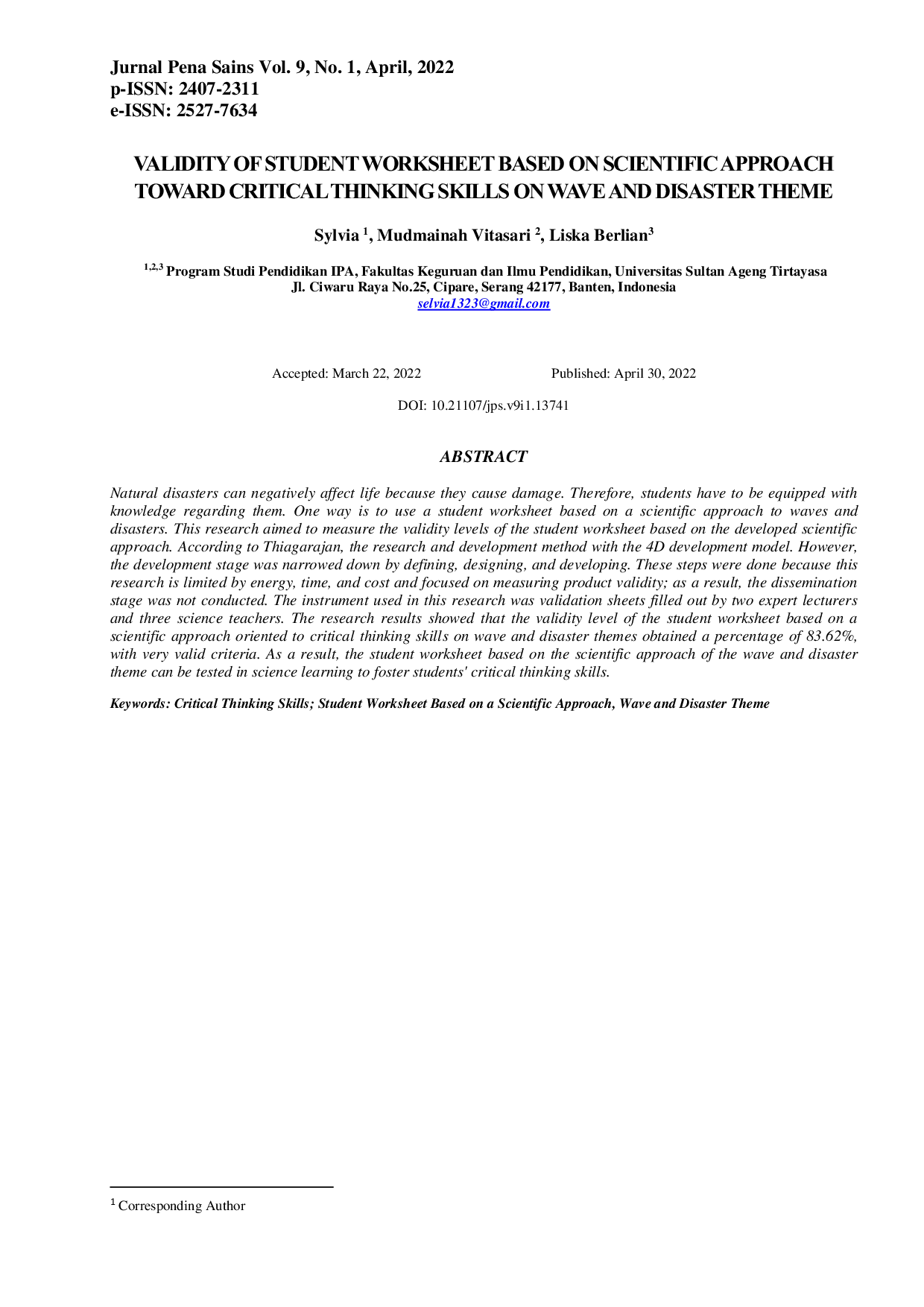 JURIS Validity Of Student Worksheet Based on Scientific Approach Toward Critical Thinking Skills