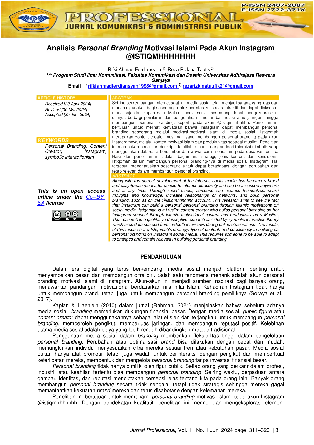 JURIS Analisis Personal Branding Motivasi Islami Pada Akun Instagram ISTIQMHHHHHHH