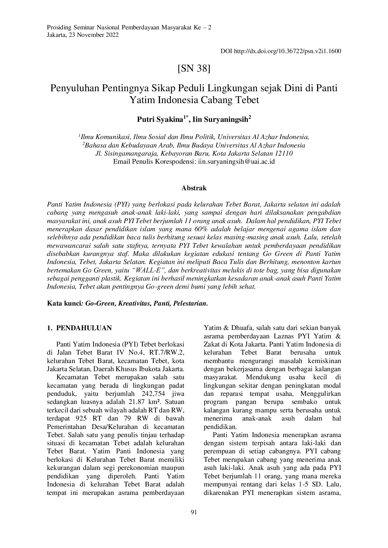 JURIS Penyuluhan Pentingnya Sikap Peduli Lingkungan sejak Dini di Panti Yatim Indonesia Cabang Tebet