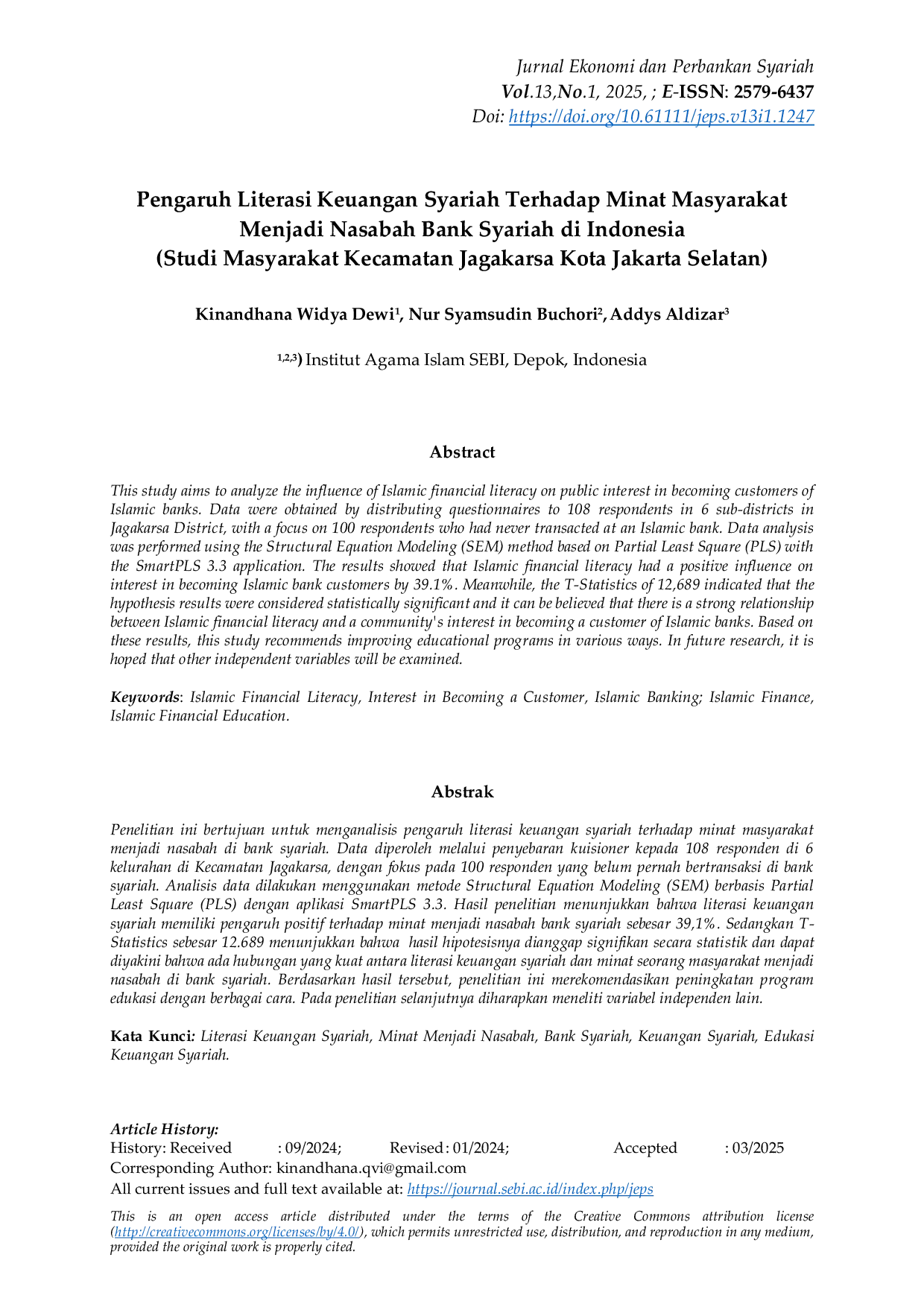 JURIS Pengaruh Literasi Keuangan Syariah Terhadap Minat Masyarakat Menjadi Nasabah Bank Syariah di Indonesia Studi Masyarakat Kecamatan Jagakarsa Kota Jakarta Selatan