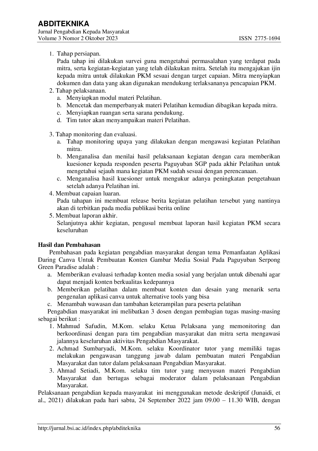 JURIS Pemanfaatan Aplikasi Daring Canva Untuk Pembuatan Konten Gambar Media Sosial Pada Paguyuban Serpong Green Paradise