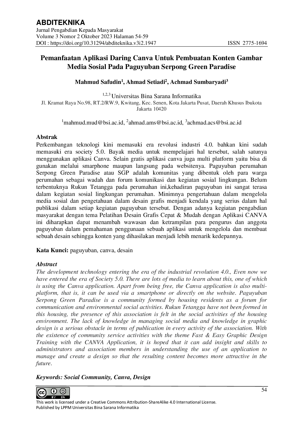JURIS Pemanfaatan Aplikasi Daring Canva Untuk Pembuatan Konten Gambar Media Sosial Pada Paguyuban Serpong Green Paradise