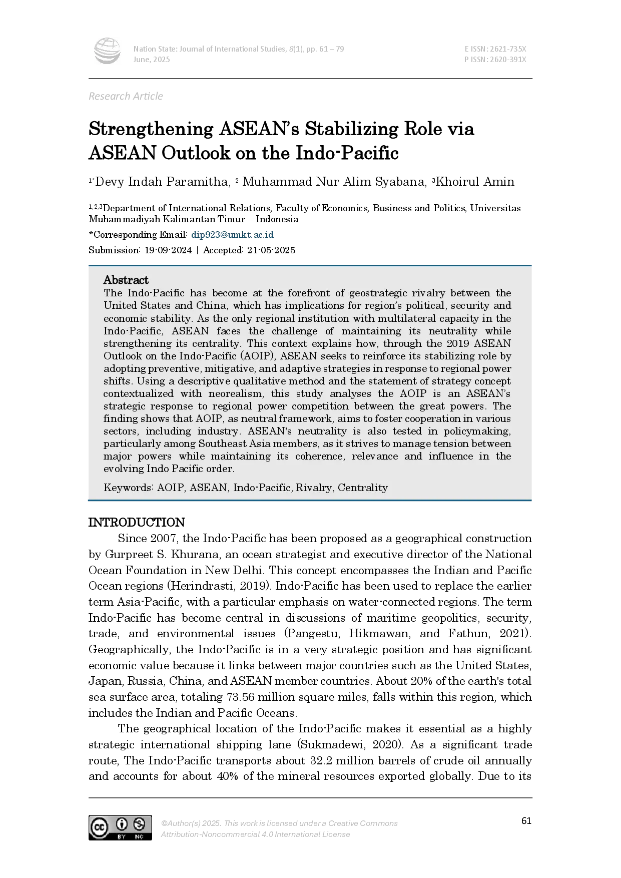 juris Strengthening ASEAN s Stabilizing Role via ASEAN Outlook on the Indo Pacific