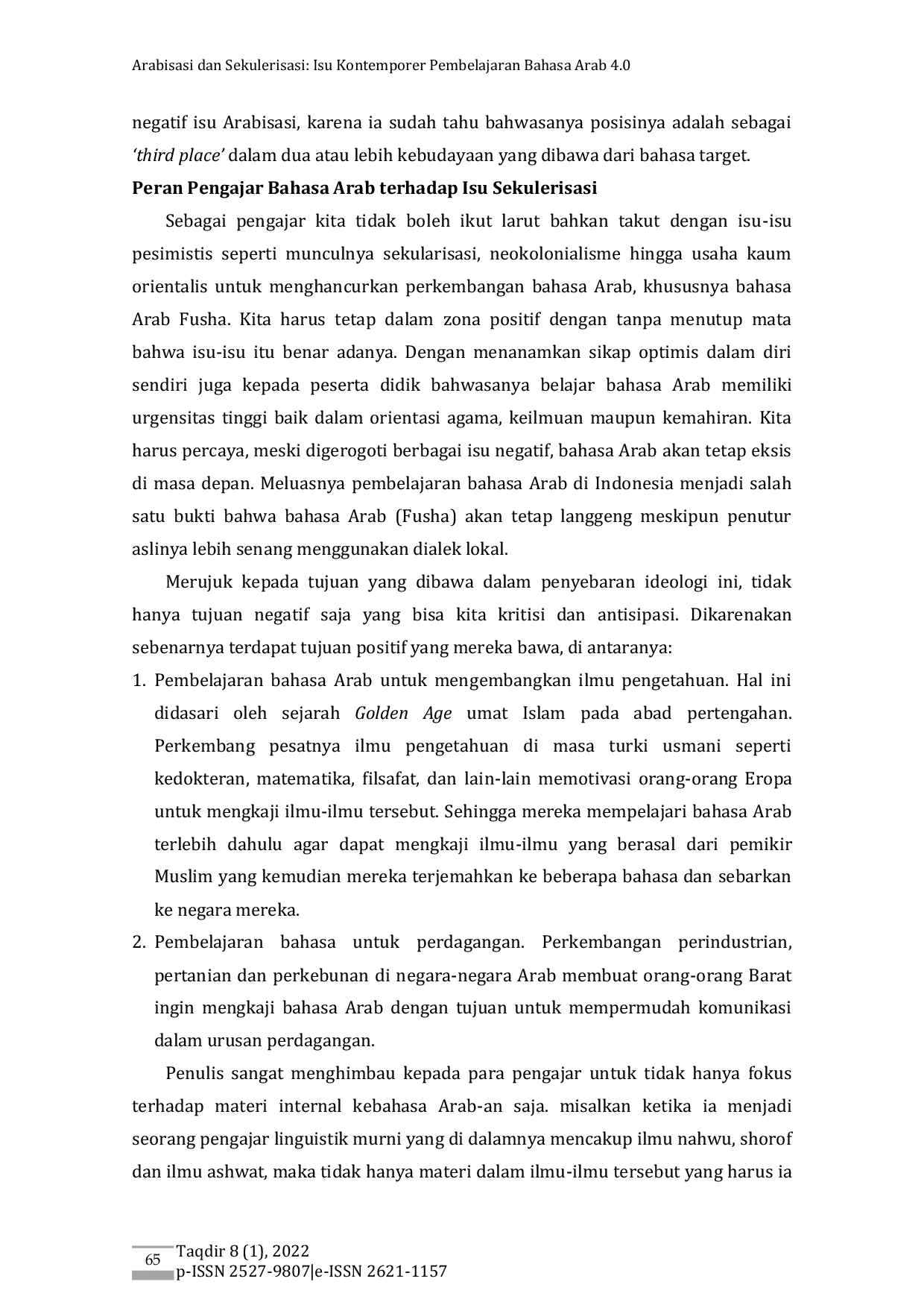 JURIS Arabisasi dan Sekulerisasi Isu Kontemporer Pembelajaran Bahasa Arab Era 4 0